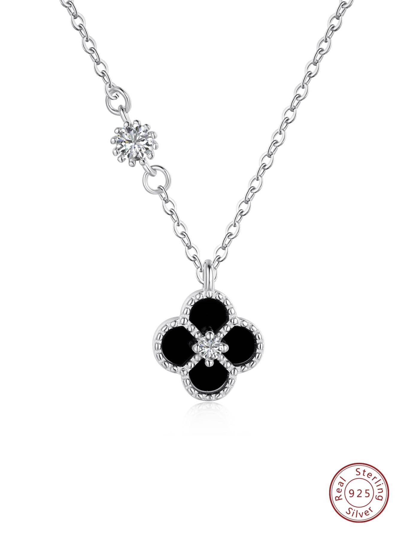 1pc Fashionable Cubic Zirconia Decor Four-leaf Clover Charm Sterling Silver Necklace For Women For Daily Decoration