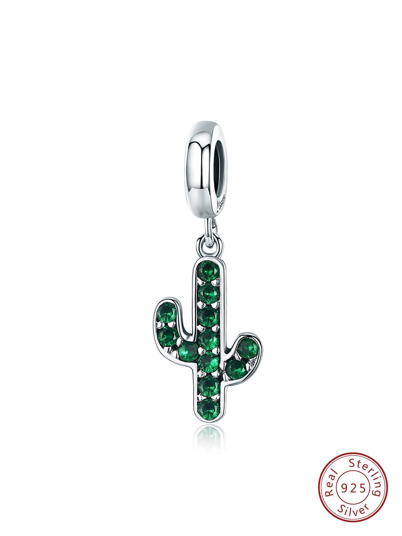 1pc Fashionable Cubic Zirconia Cactus Design Sterling Silver Pendant For Earrings Necklace DIY Jewelry Making