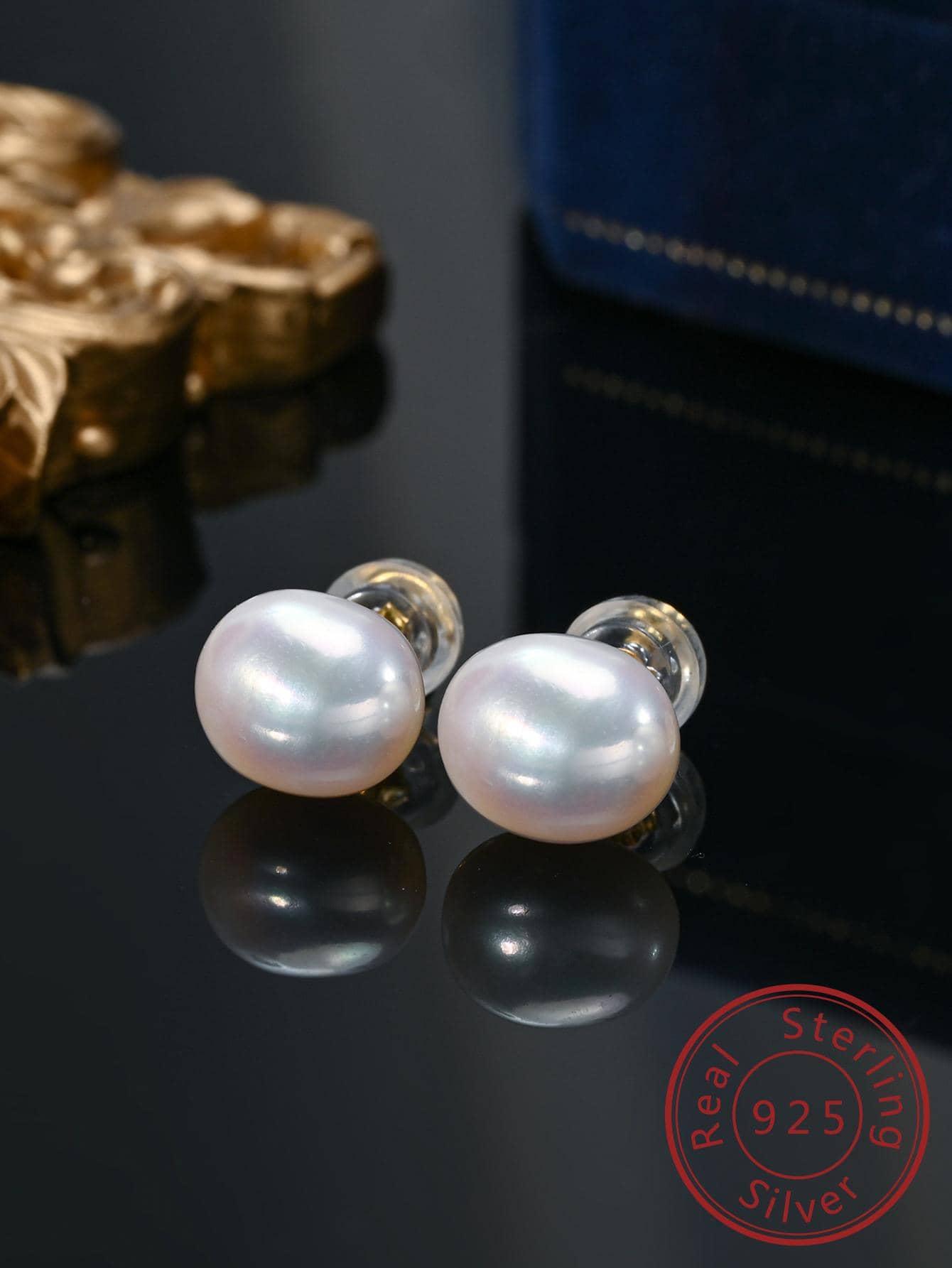 1pair Elegant Cultured Pearl Decor Sterling Silver Stud Earrings For Women For Gift