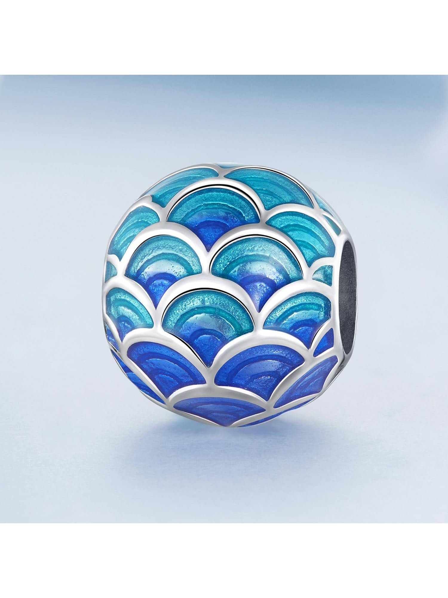 1pc 925 Sterling Silver Graduated Blue Chinese Dragon Scale Bead For Original Bracelet Bangle Unique Charm Jewelry