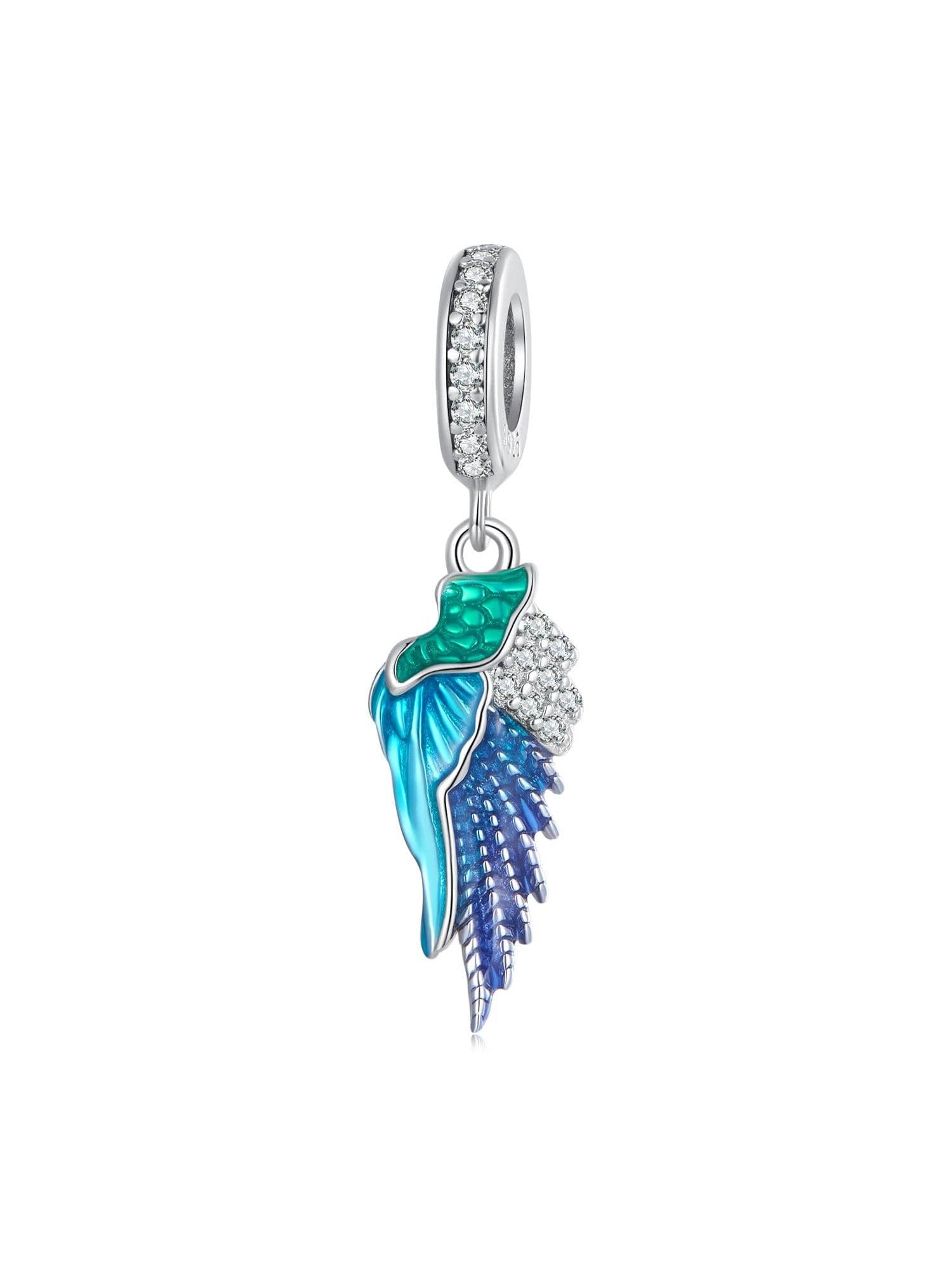 1pc 925 Sterling Silver Gradual Blue Angel Wing Pendant Charms Peacock Wing Hanging Beads For Women Necklace Bracelet