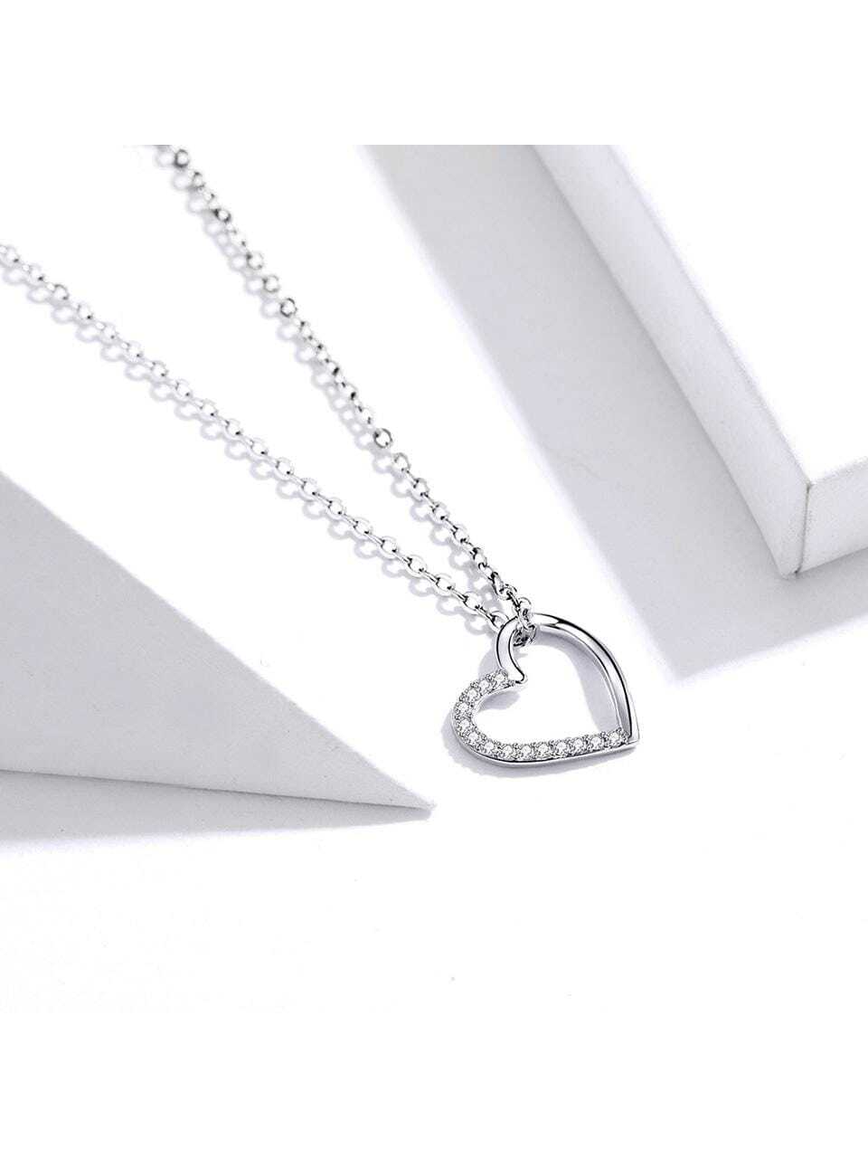 1pc 925 Sterling Silver Heart Chain Necklace For Women Fine Jewelry 18.11 Inch Collar