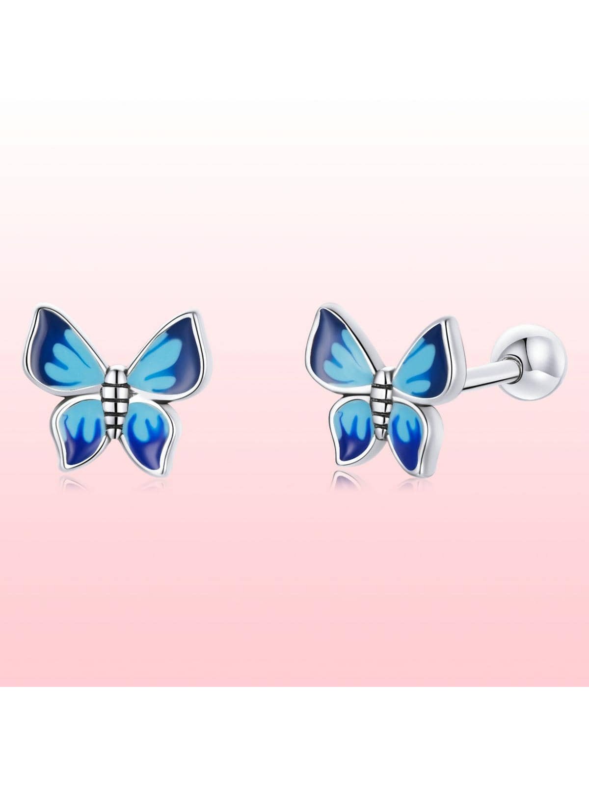 1pair 925 Sterling Silver Blue Enamel Piercing Earrings Elegant Hypoallergenic Butterfly Earrings For Women Fine Jewelry Gift