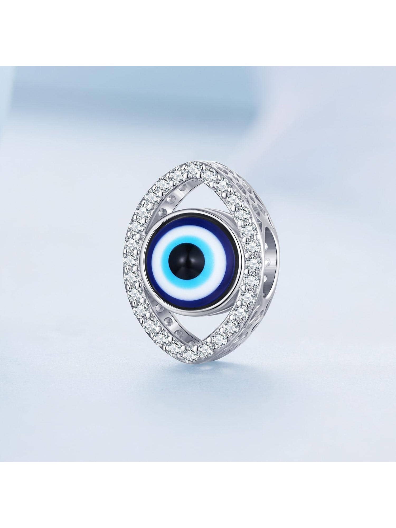 1pc 925 Sterling Silver Evil Eye Bead Lucky Eye Charm Pave Setting Cubic Zirconia for Women Original Bracelet Bangle Jewelry