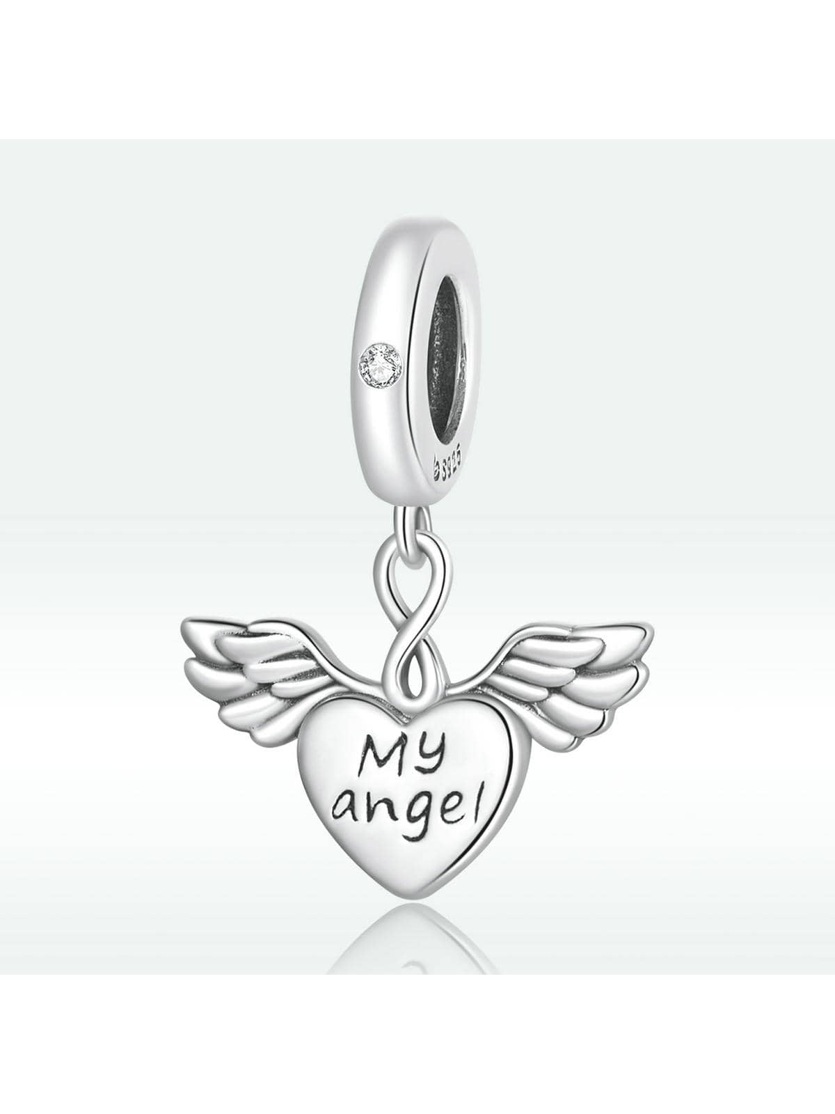 1pc 925 Sterling Silver Heart-Wings Pendant Engraved with My Angel for Bracelet & Bangle Valentine's Day Gift