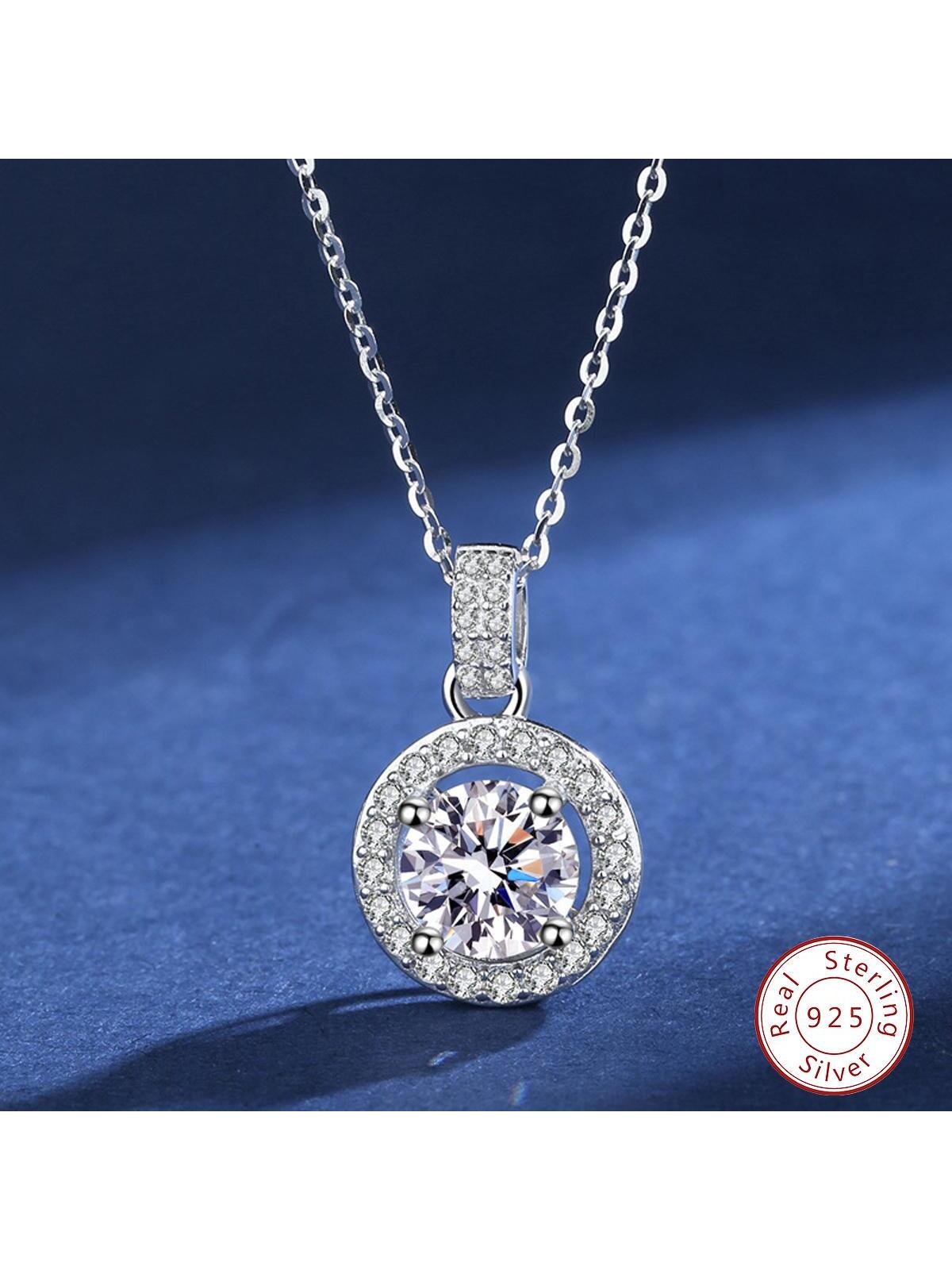 1pc Fashion Laboratory-created Moissanite Round Sterling Silver Pendant Necklace For Women For Girlfriend's Gift