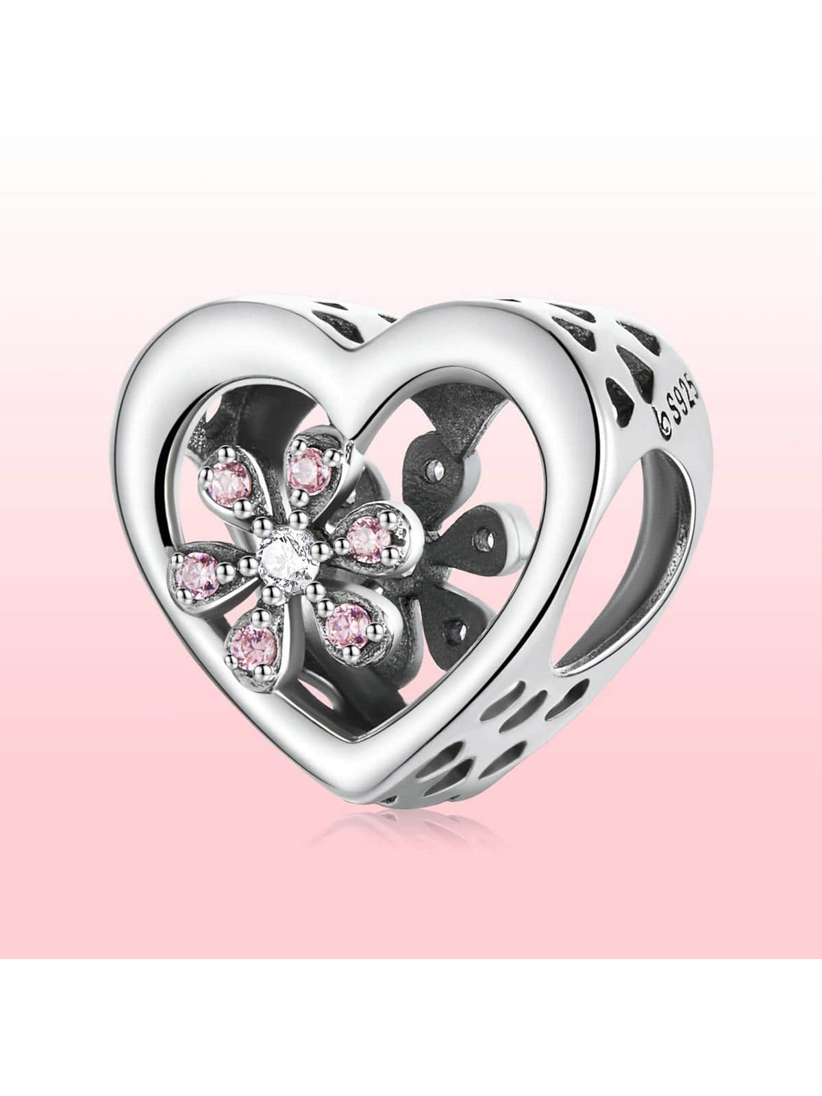 1pc 925 Sterling Silver Sakura love Inlaid with Dazzling Cubic Zirconia Charm Pendant Fit Women Original Bracelet Fine Jewelry