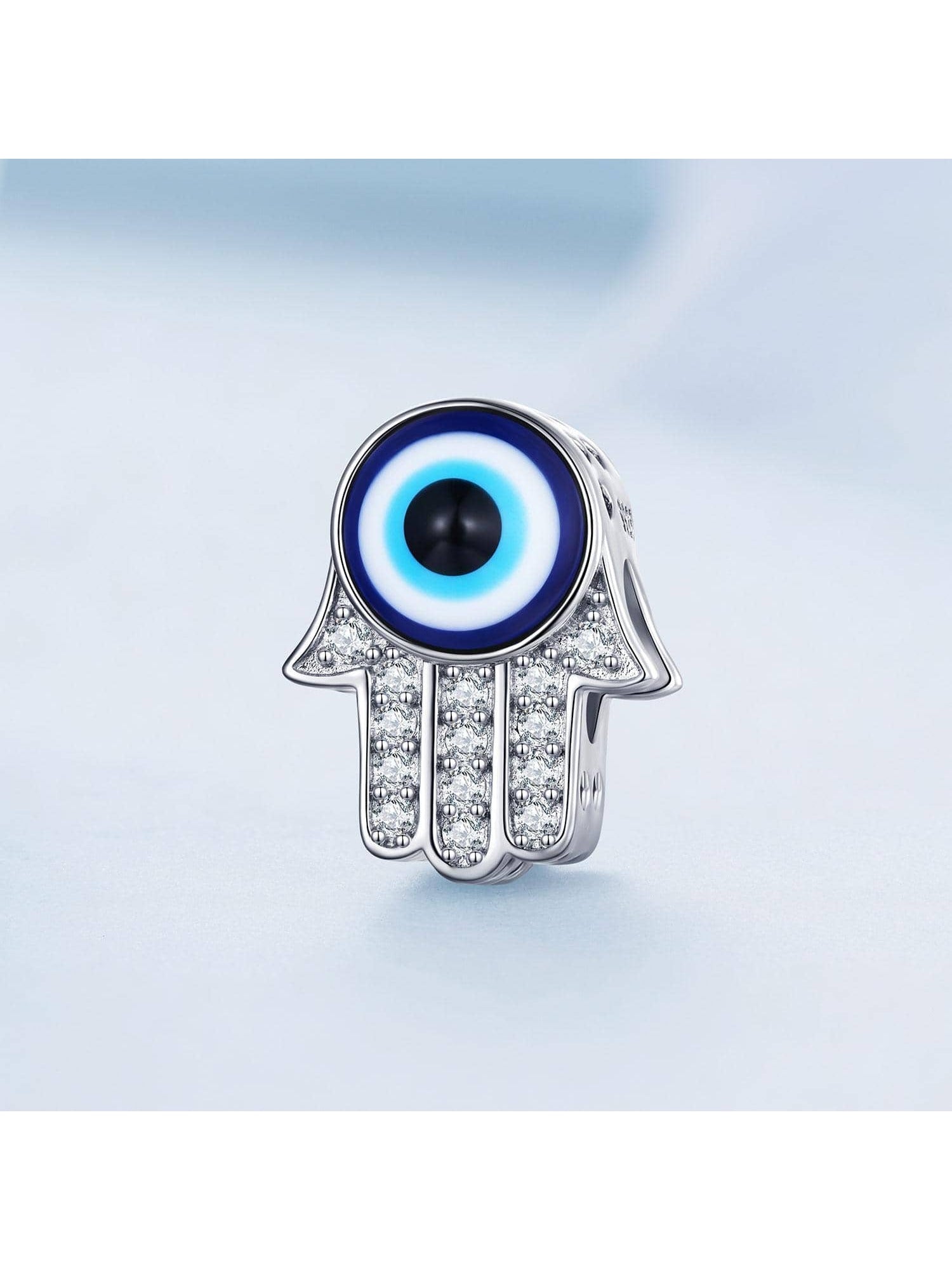 1pc 925 Sterling Silver Hamsa Hand Bead Evil Eye Charm for Women Original Bracelet & Bangle Fine Jewelry