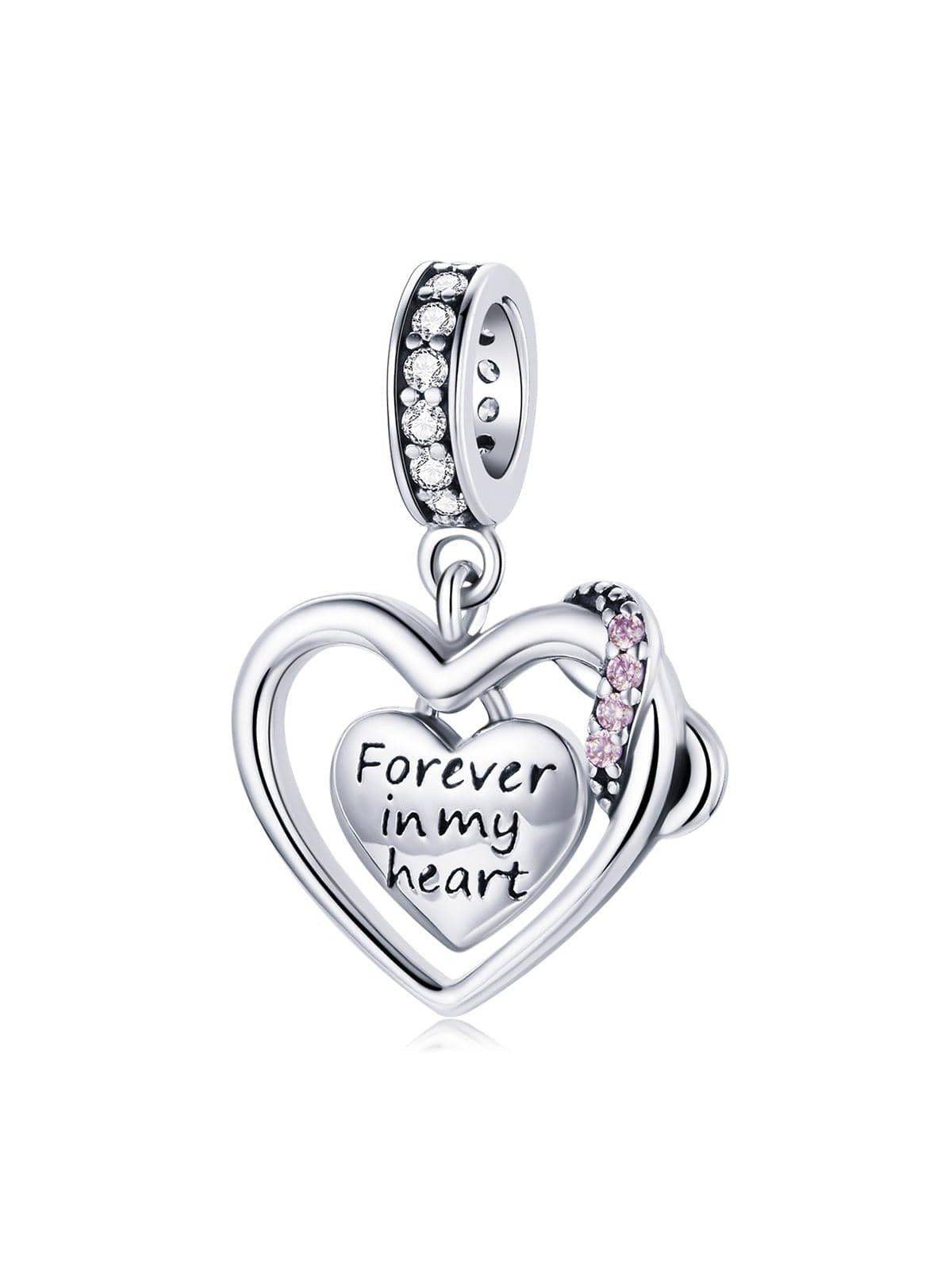 1pc 925 Sterling Silver Shining Infinite Love Charm Forever Heart Pink Cubic Zirconia Hollow Bead Pendant for Bracelet