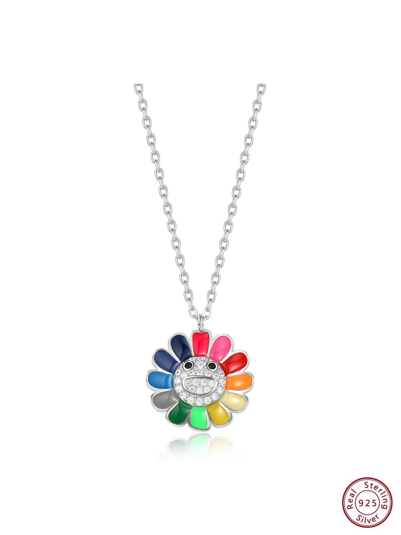 1pc Fashion Cubic Zirconia Decor Flower Pendant Sterling Silver Necklace For Women For Gift