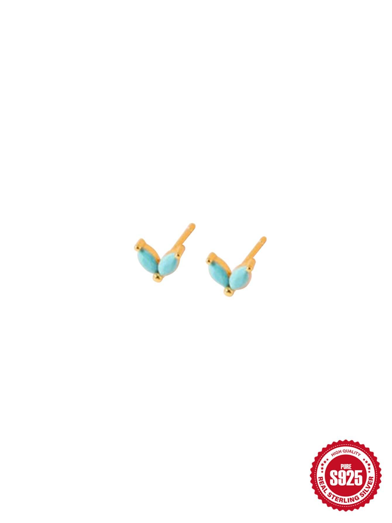 1pair Fashion Turquoise Decor Sterling Silver Stud Earrings For Women For Daily Decoration