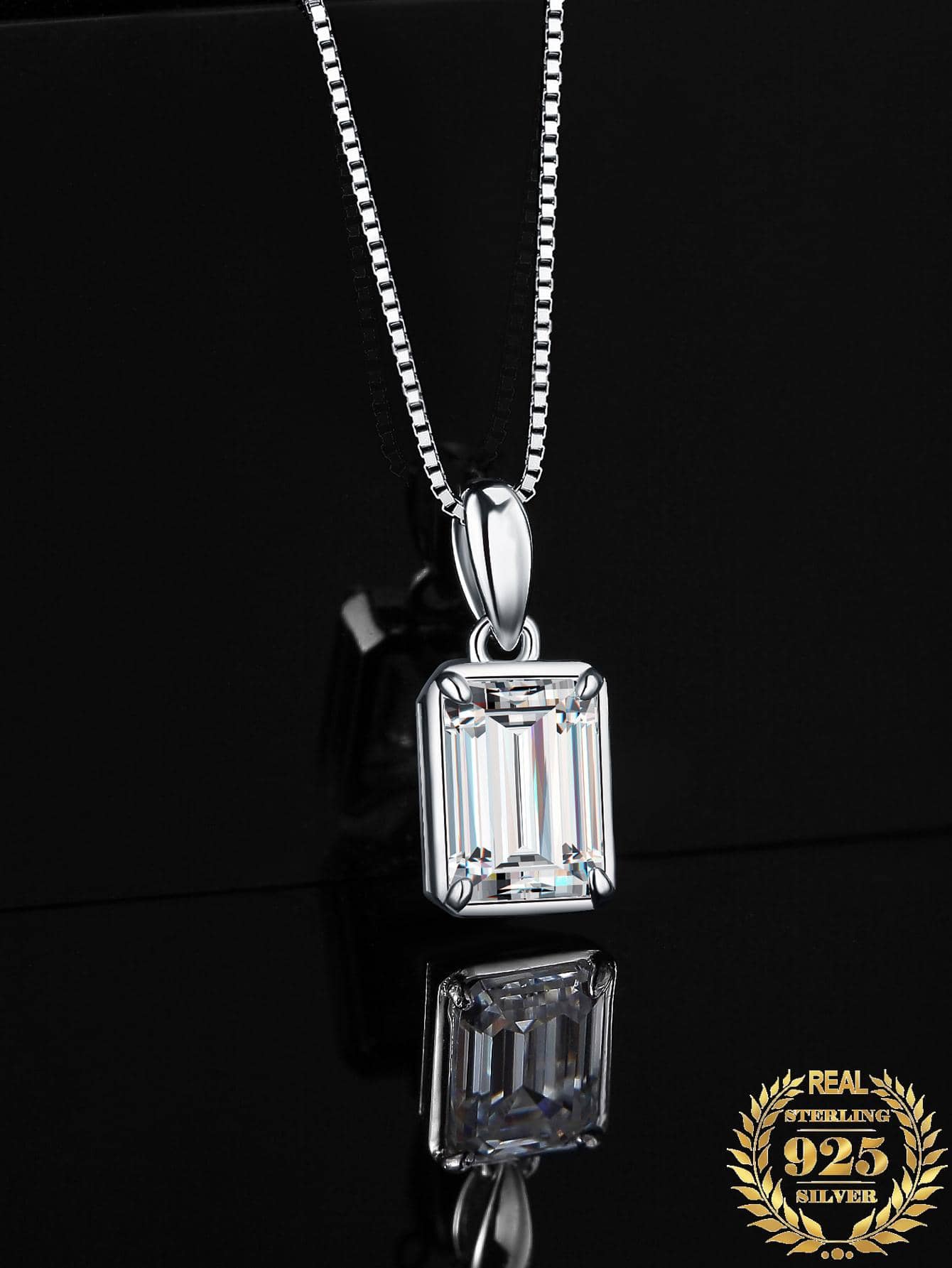 1pc Elegant and Simple Sterling Silver Exquisite Emerald Cut Laboratory-created Moissanite Silver Pendant Necklace For Women For Prom Party Banquet Dating Gift