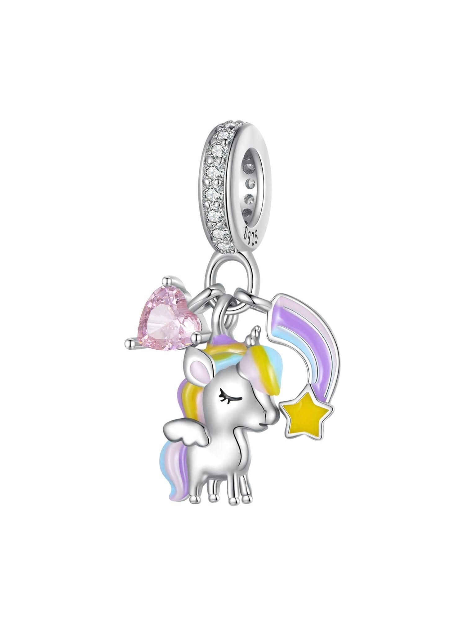 1pc 925 Sterling Silver Rainbow & Unicorn Bead Lovely Horse Pendant Charm For Women Original Necklace Bracelet