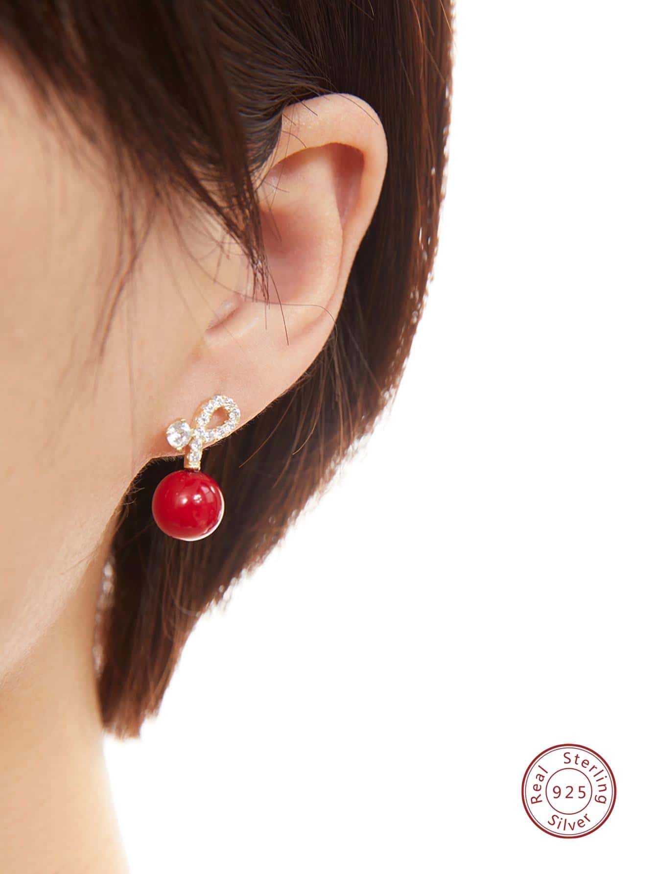 1pair Red Earrings As A Gift For Women's Date-Silver-1