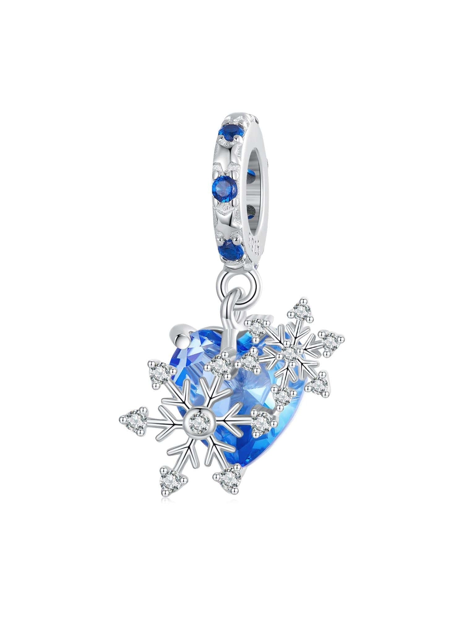 1pc 925 Sterling Silver Ice Kingdom Series Snowflake Hanging Bead Blue Cubic Zirconia Crown Charm For Women Bracelet And Necklace DIY