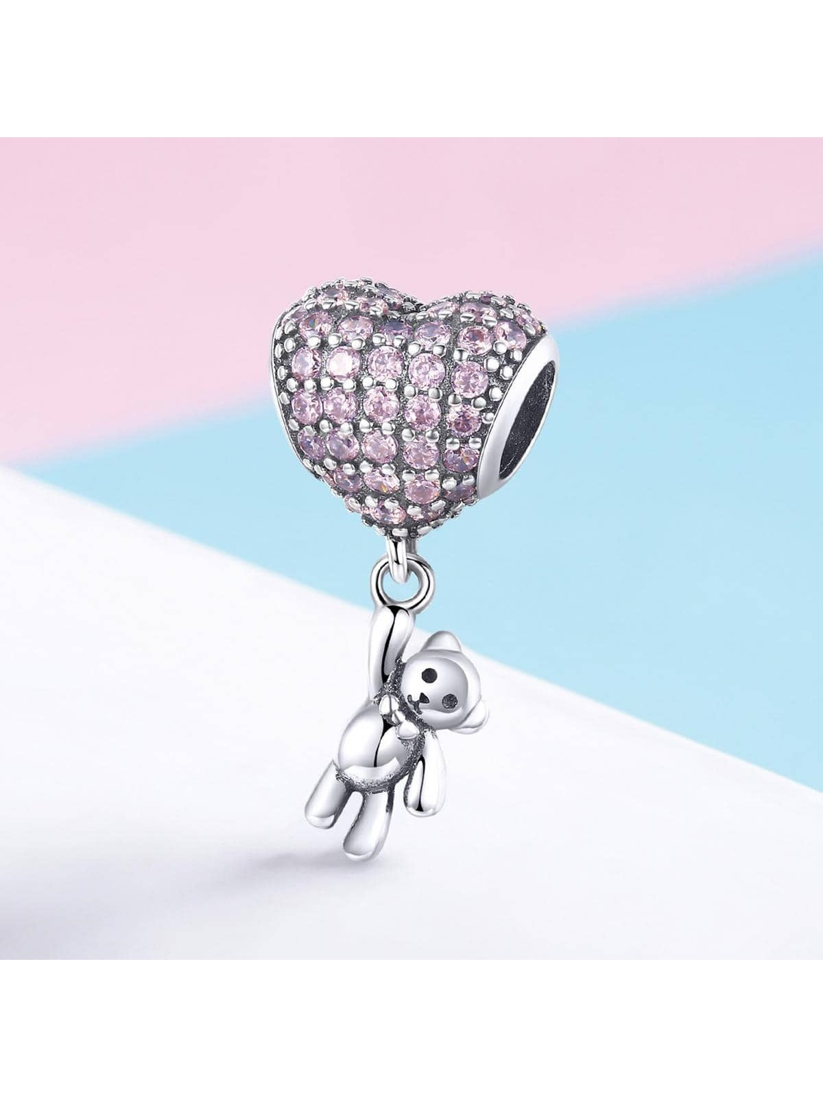 1pc 925 Sterling Silver Rainbow Vintage Bear & Heart Charm Bead Pendant Fit Original Bracelet Necklace For Women Jewelry