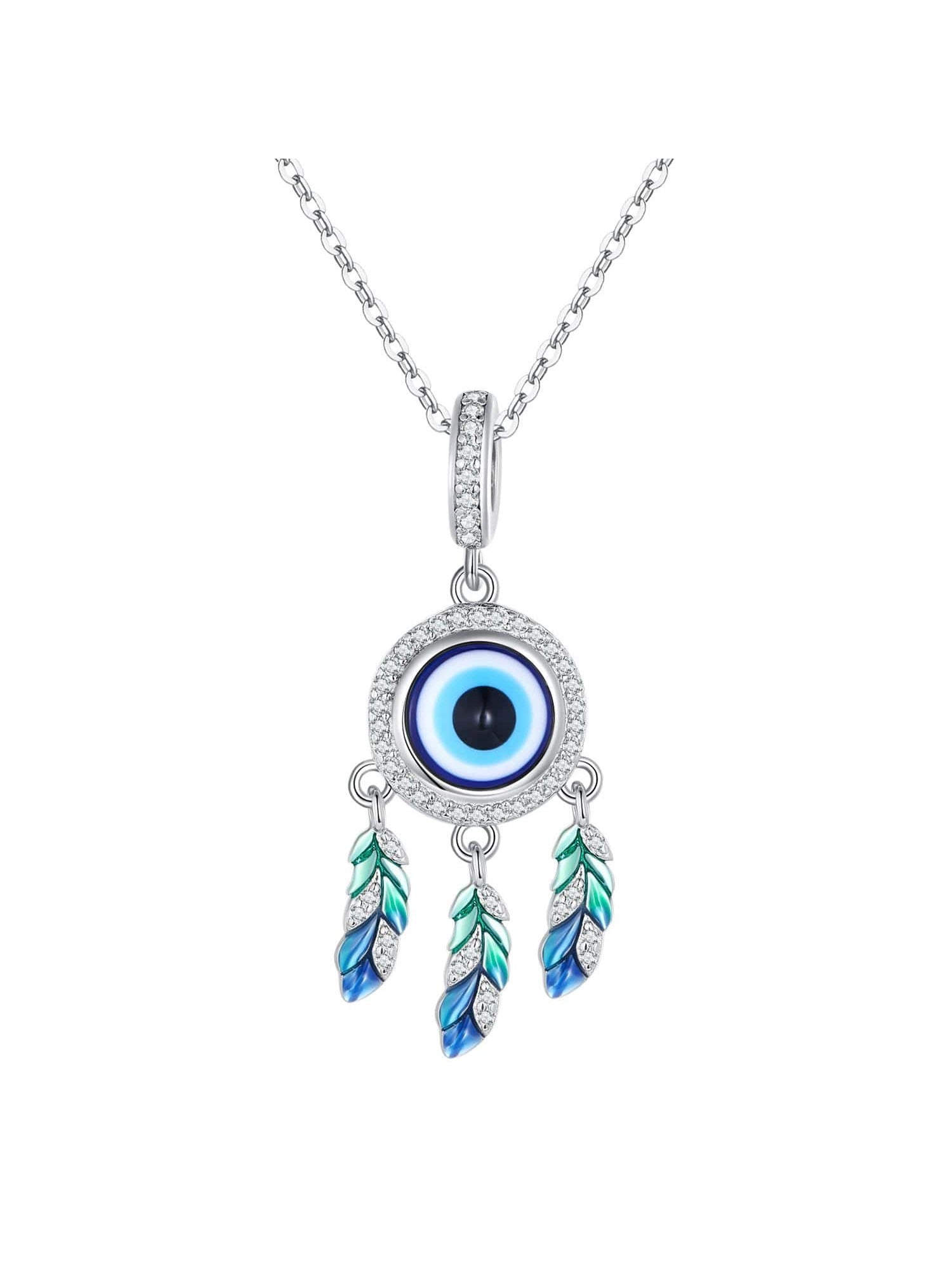 1pc 925 Sterling Silver Blue Evil Eye Hanging Beads Dreamcatcher Pendant Charms For Women Bracelet DIY Fine Jewelry