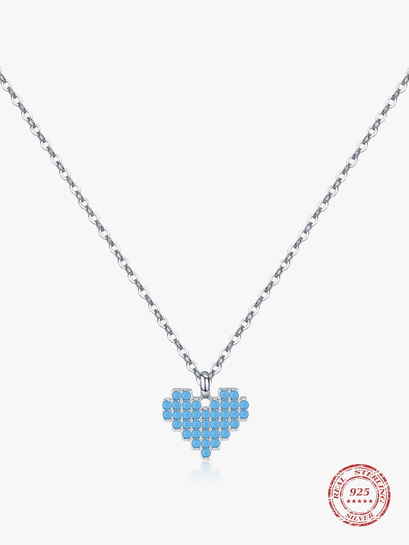 1pc Glamorous Blue Cubic Zirconia Heart Decor Sterling Silver Pendant Necklace For Women For Party, Exquisite Valentine's Day Gift