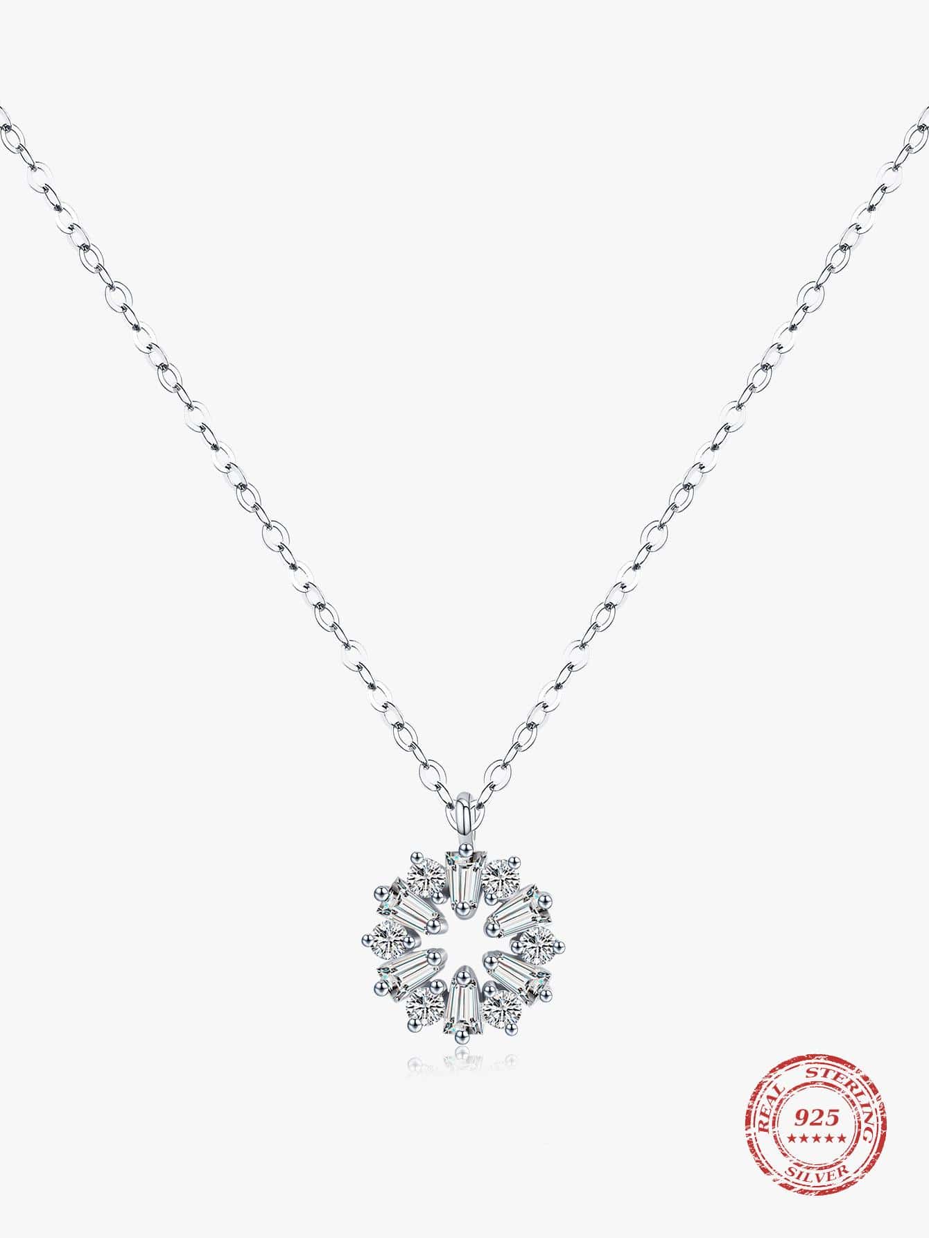 1pc Fashionable Cubic Zirconia Snowflake Decor Sterling Silver Pendant Necklace For Women For Party, Exquisite Valentine's Day Gift