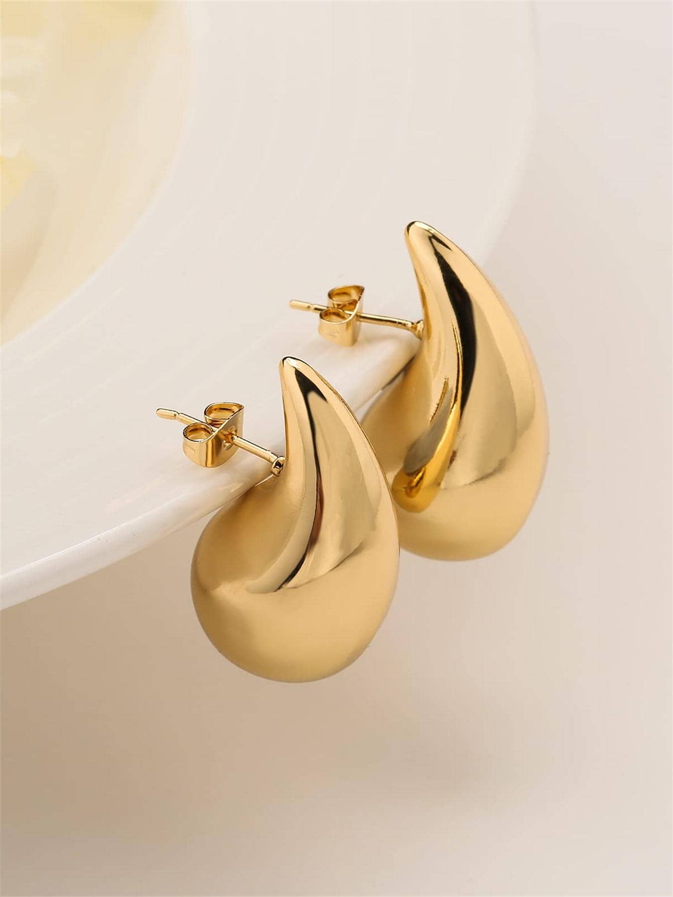 Water-drop Shaped Stud Earrings-Yellow Gold-1