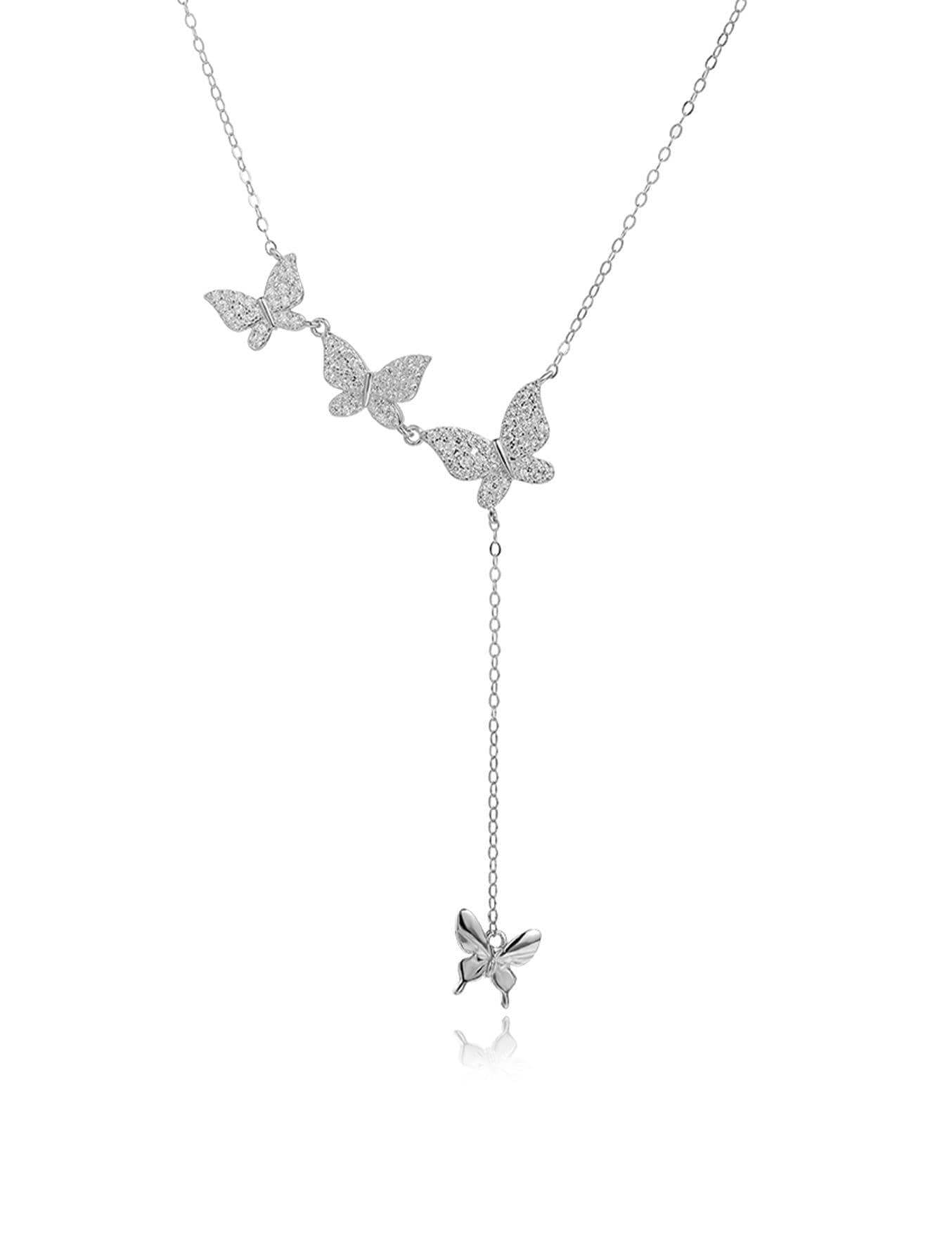 1pc Glamorous Cubic Zirconia Butterfly Decor Sterling Silver Y Lariat Necklace For Women For Party, Exquisite Valentine's Day Gift