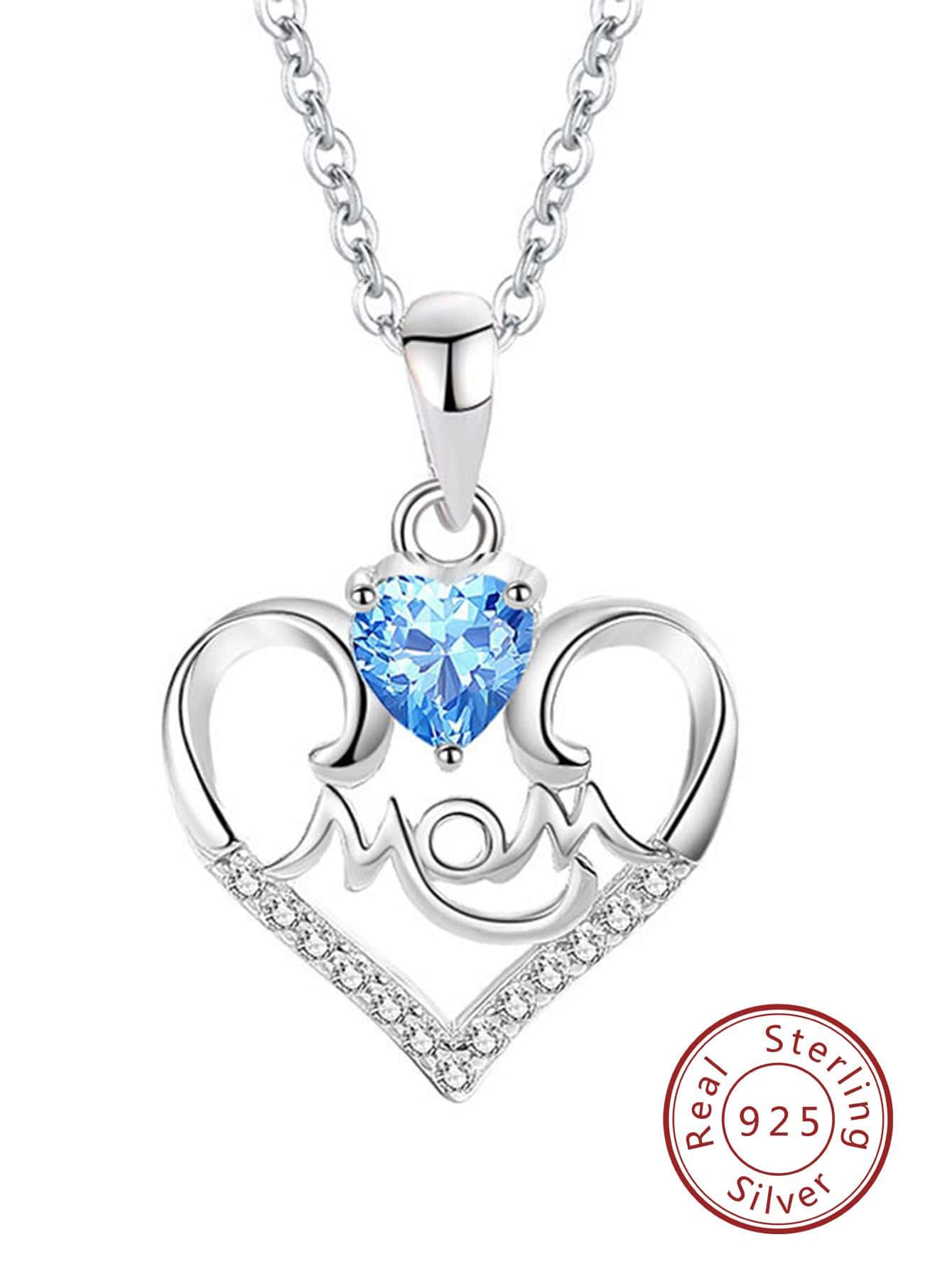 1pc Fashionable Letter & Cubic Zirconia Decor Heart Charm Sterling Silver Necklace For Women For Gift