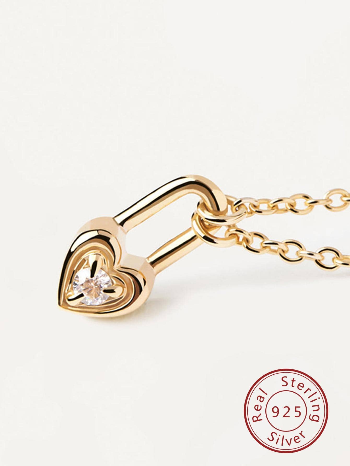 1pc Fashionable Cubic Zirconia Decor Heart Lock Charm Sterling Silver Necklace For Women For Gift