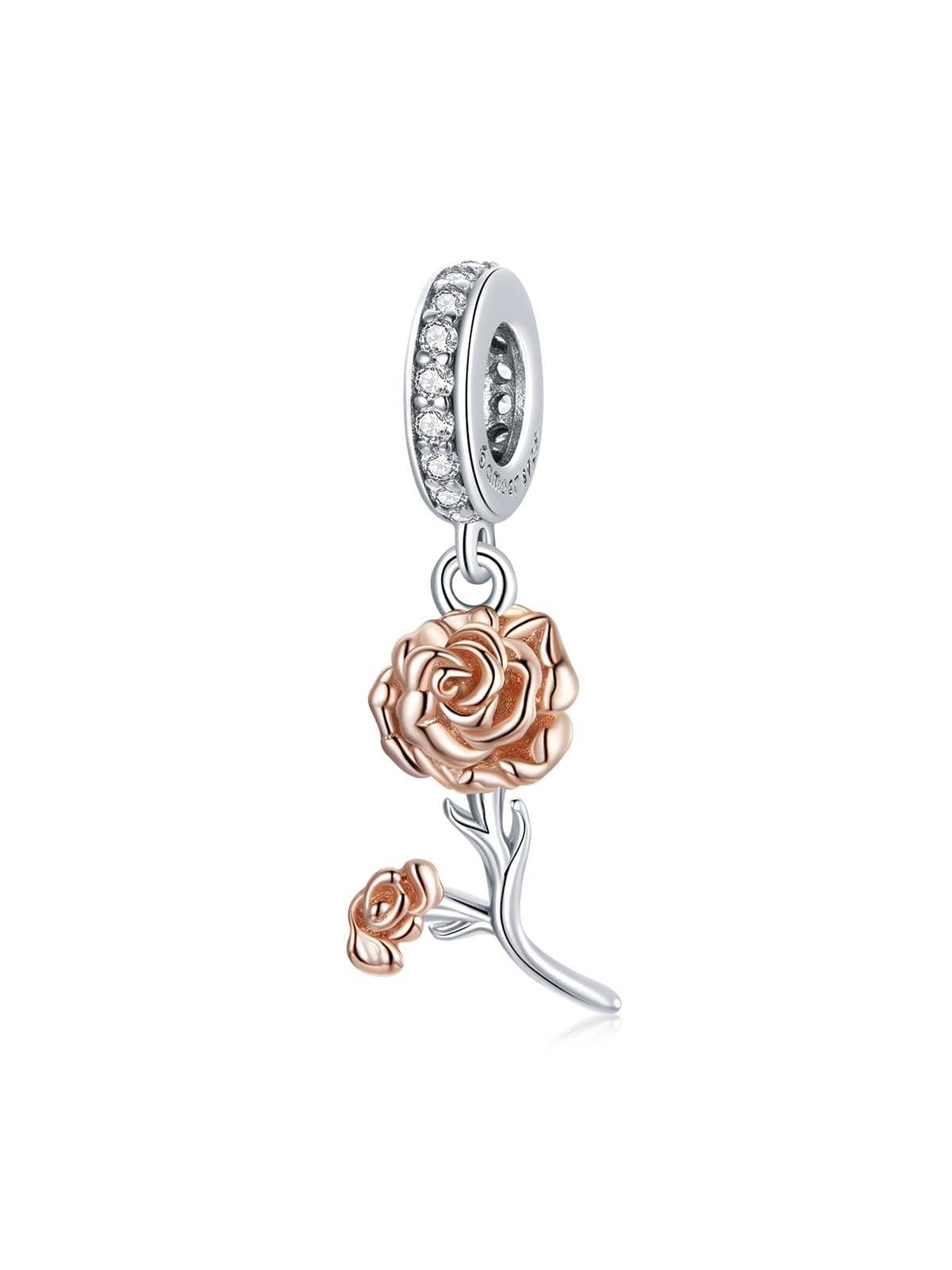 1pc 925 Sterling Silver Carnation Pendant Cubic Zirconia Flower Charm for Original Bracelet Bangle Mother's Day Gift