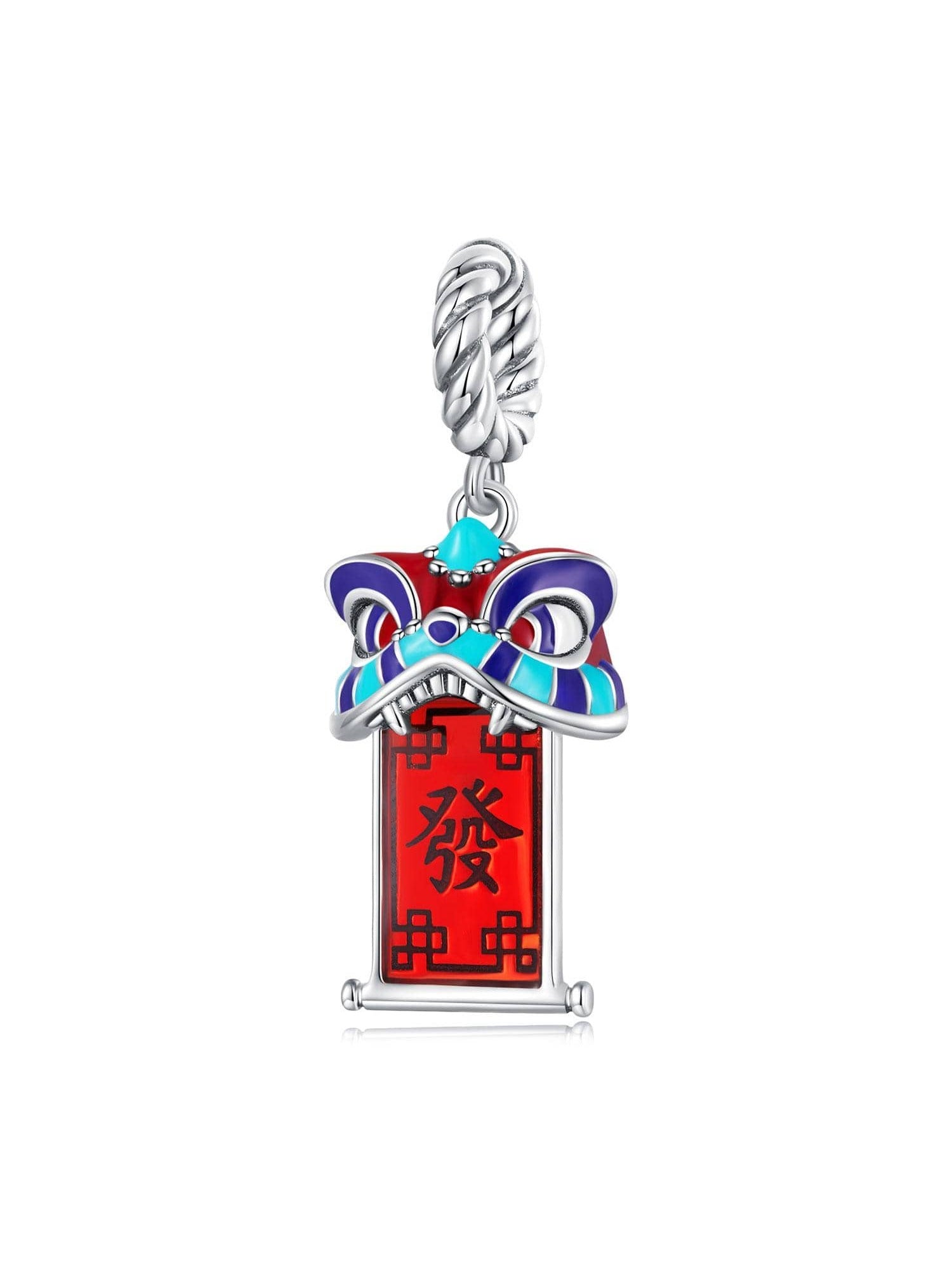 1pc 925 Sterling Silver Chinese New Year Series Red Enamel Lion Dancing Hanging Bead for Women Bracelet and Necklace