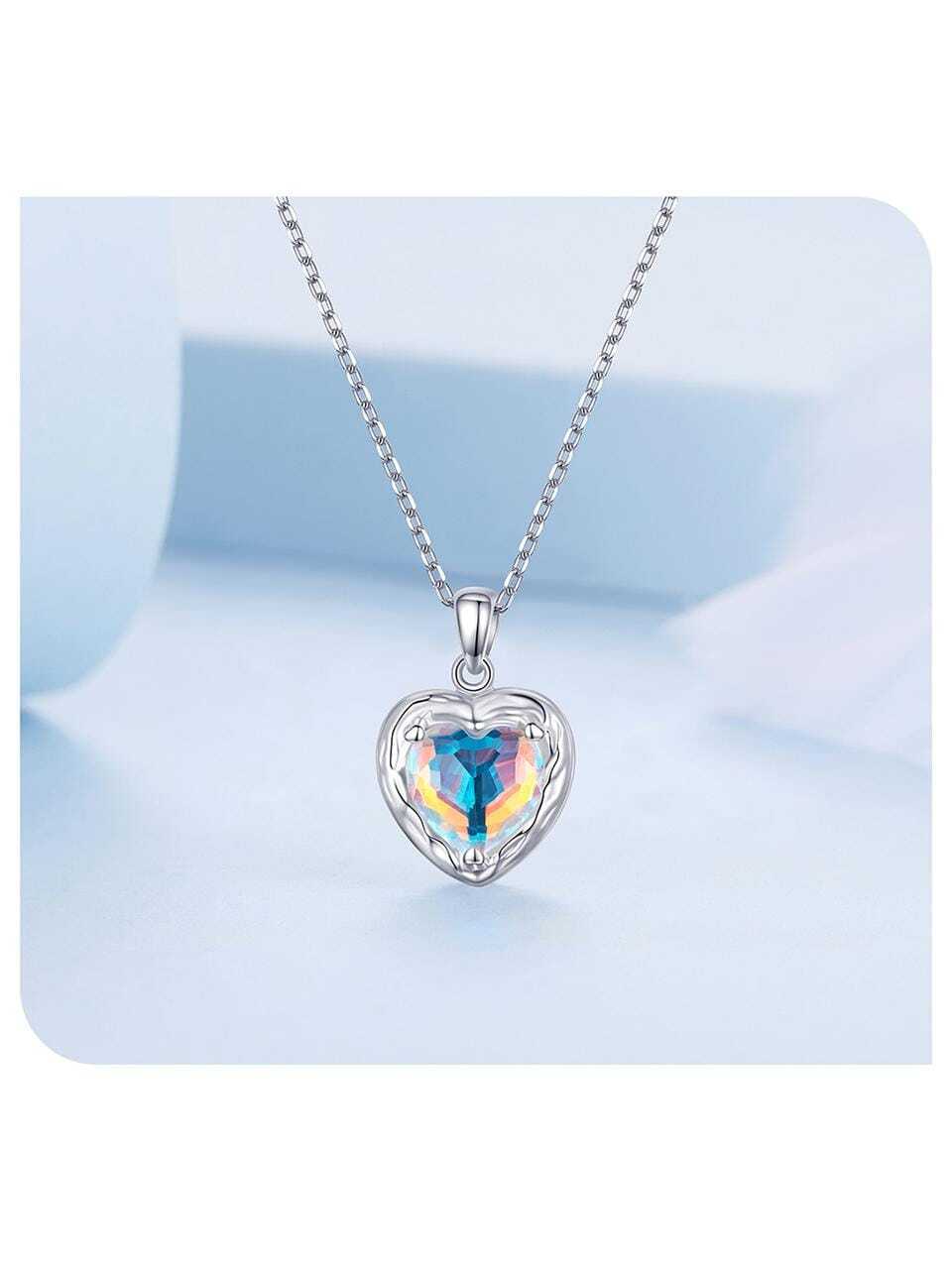 1pc 925 Sterling Silver Sparkling Heart Pendant Necklace for Women Simple Silver Necklace Engagement Fine Jewelry