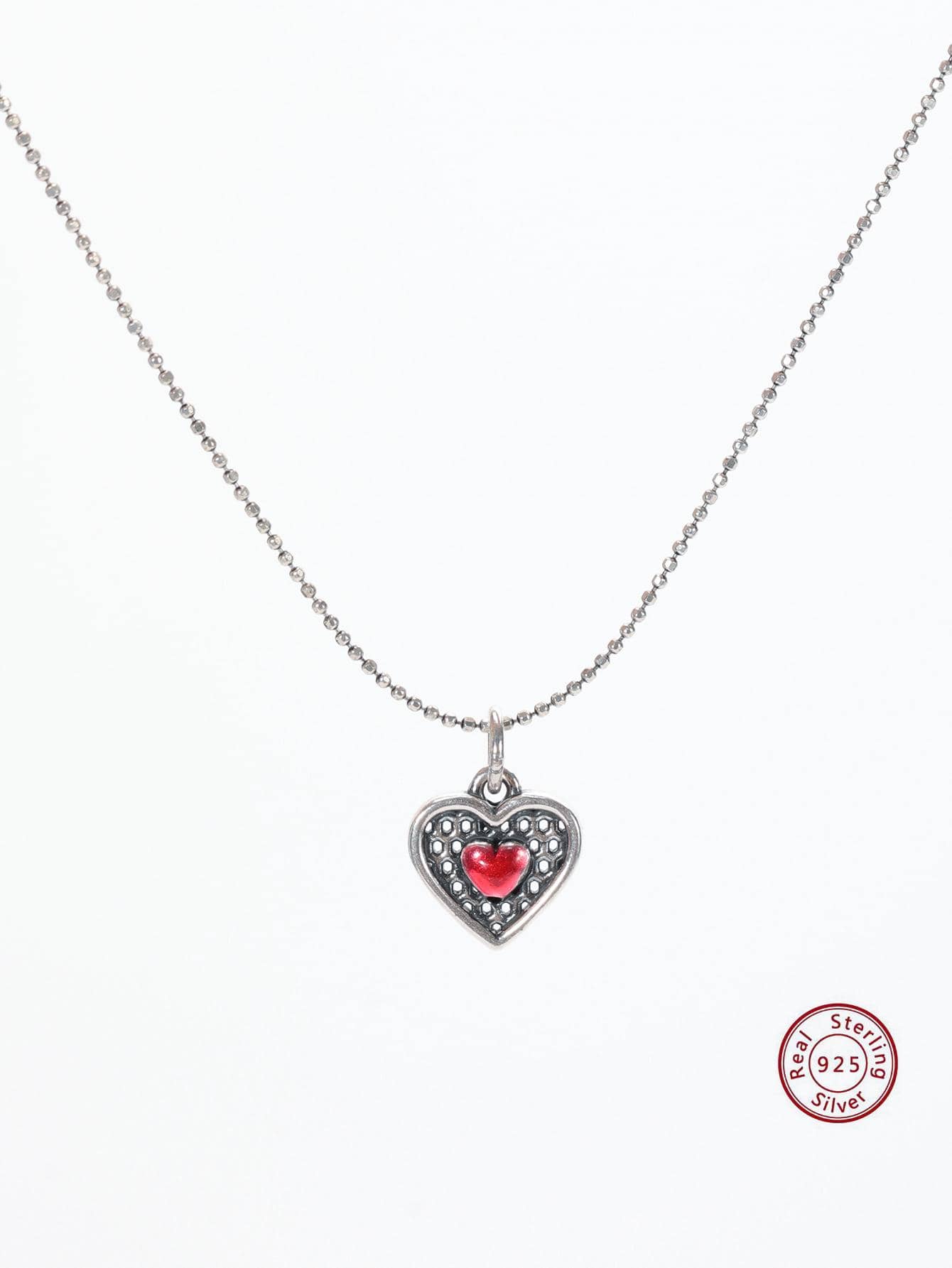 1pc Exquisite Cubic Zirconia Decor Heart Charm Silver Necklace For Women For Daily Decoration