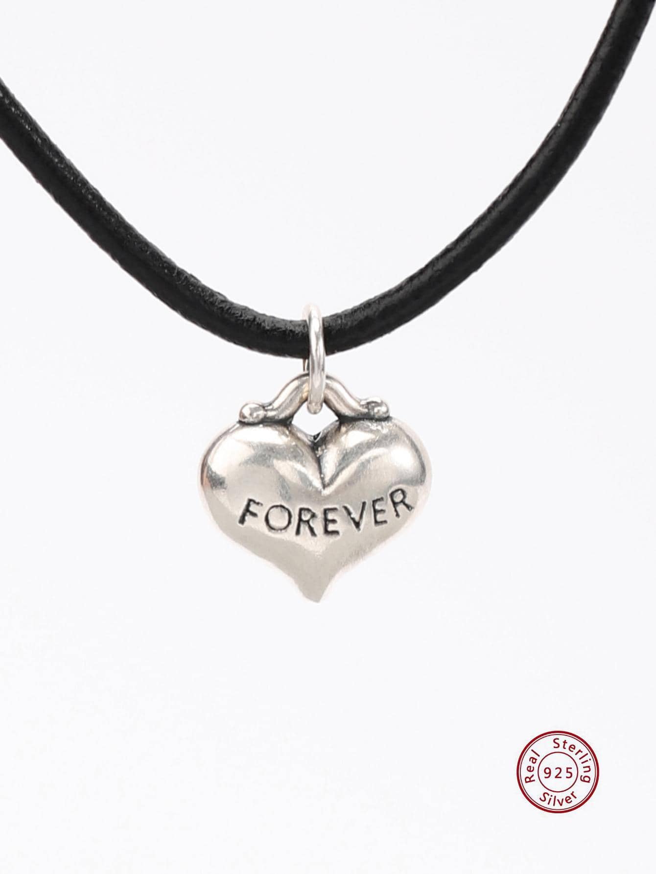 1pc Exquisite Sterling Silver Heart Charm FORECER Graphic Silver Pendant Necklace For Women For Daily Decoration