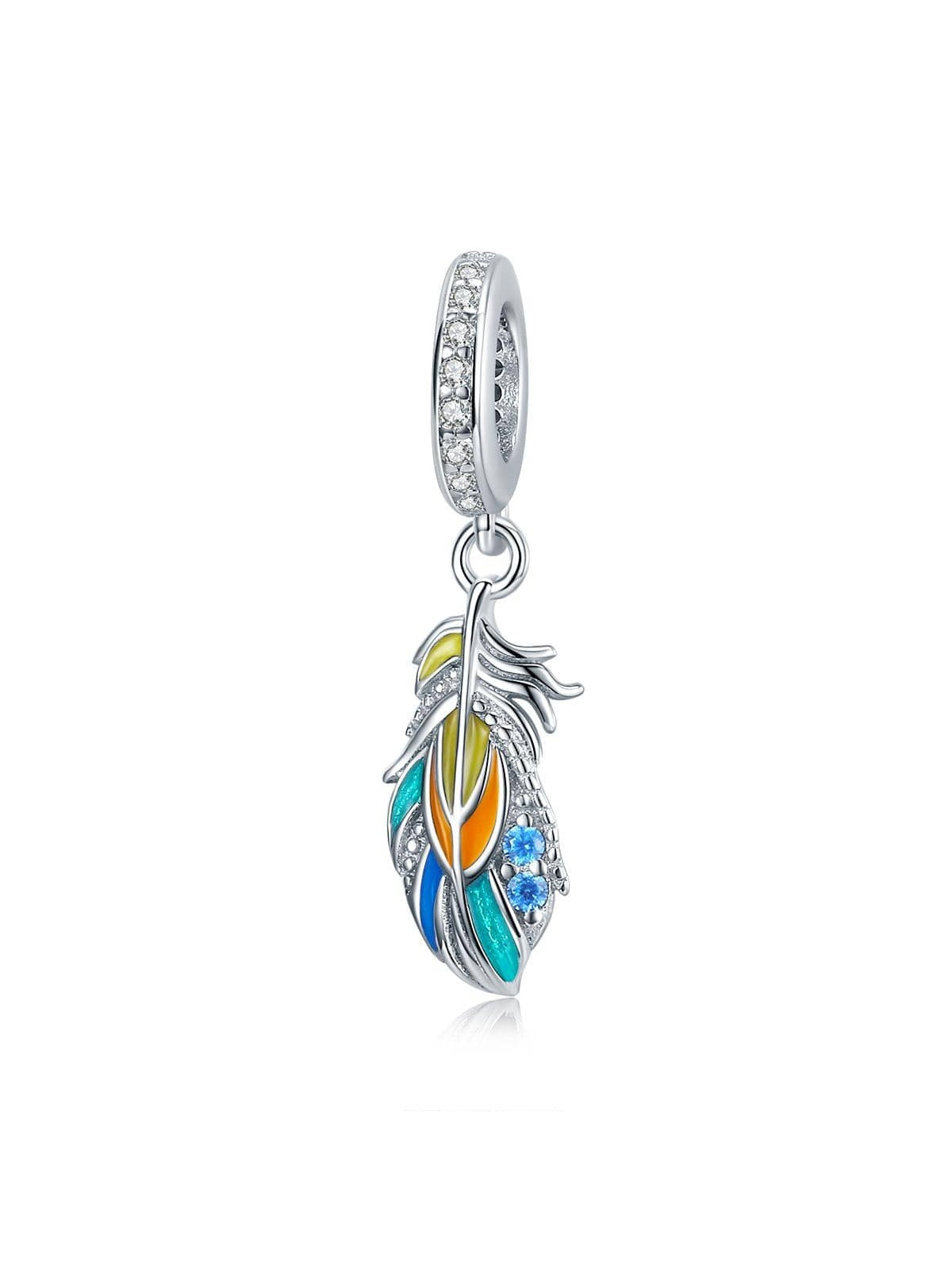 1pc 925 Sterling Silver Colorful Enamel Feather Charms Beads fit Original Bracelet Charms Silver 925 Jewelry