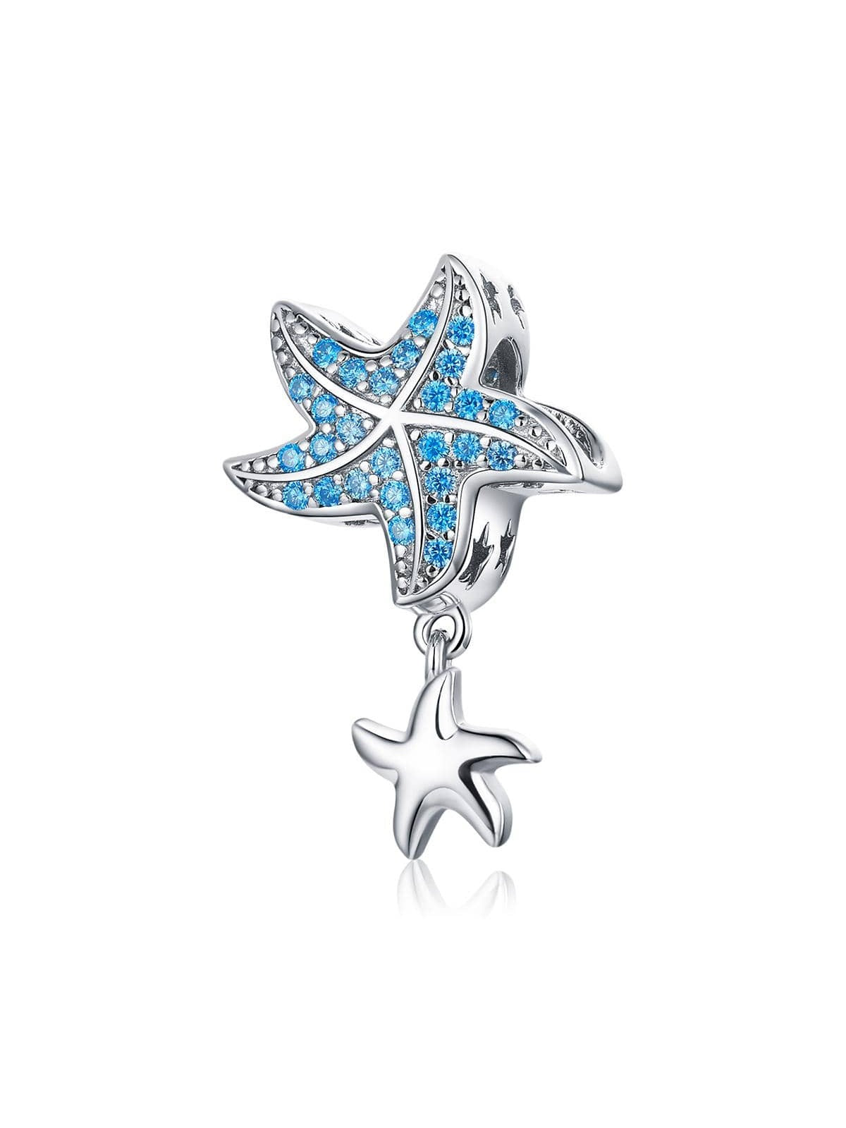 1pc Authentic 925 Sterling Silver Blue Cubic Zirconia Starfish Pendant Charm fit for Women Original Bracelet Jewelry DIY