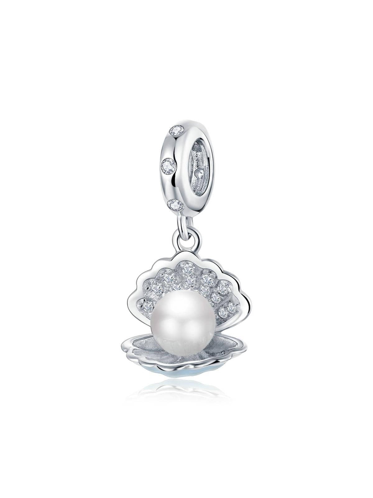 1pc Authentic 925 Sterling Silver Faux Pearl in Shell Pendant Charm for Original Bracelet or Necklace Silver Jewelry