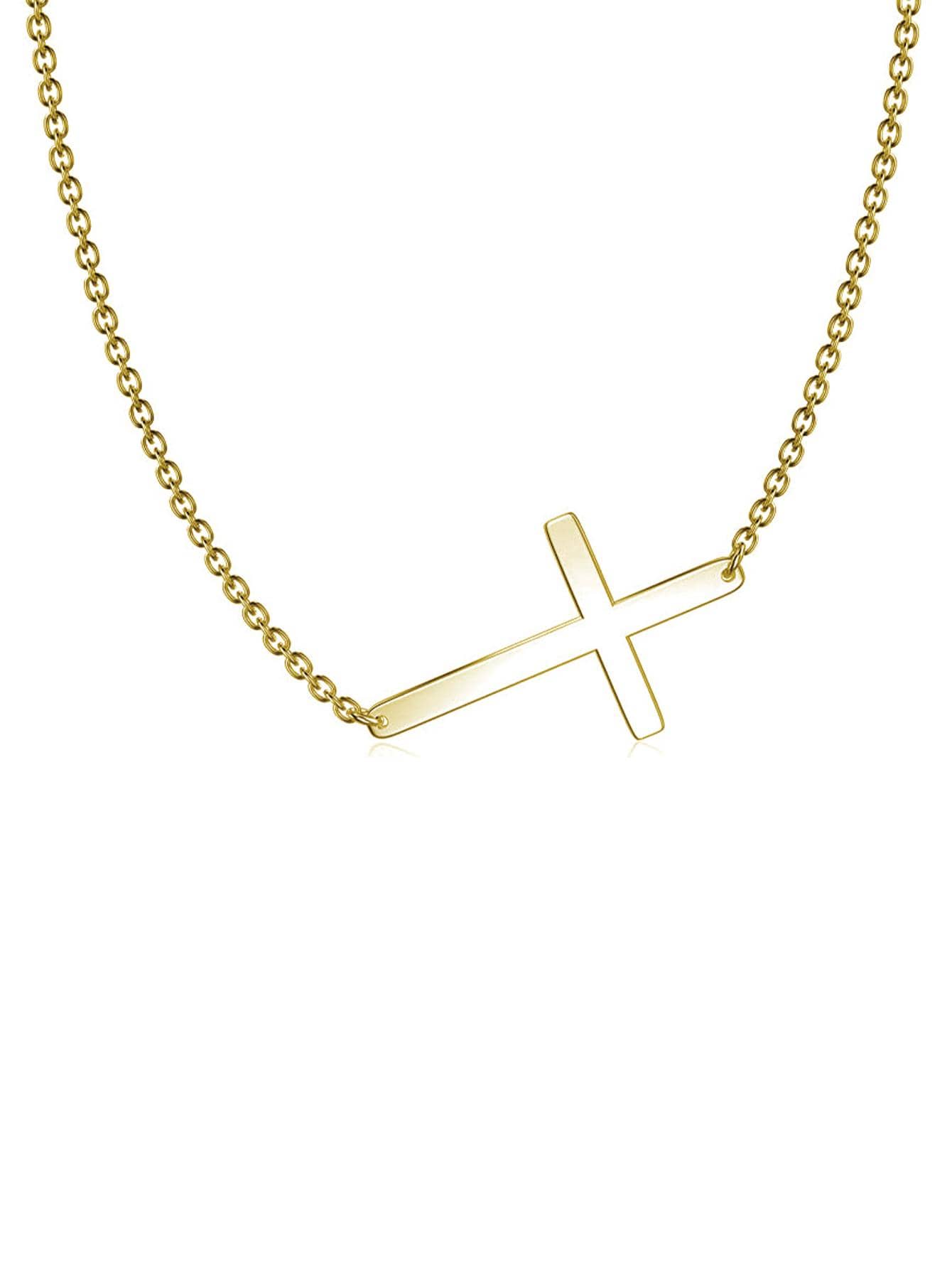 1pc Fashion Sterling Silver Cross Decor Chain Necklace For Women For Birthday Gift