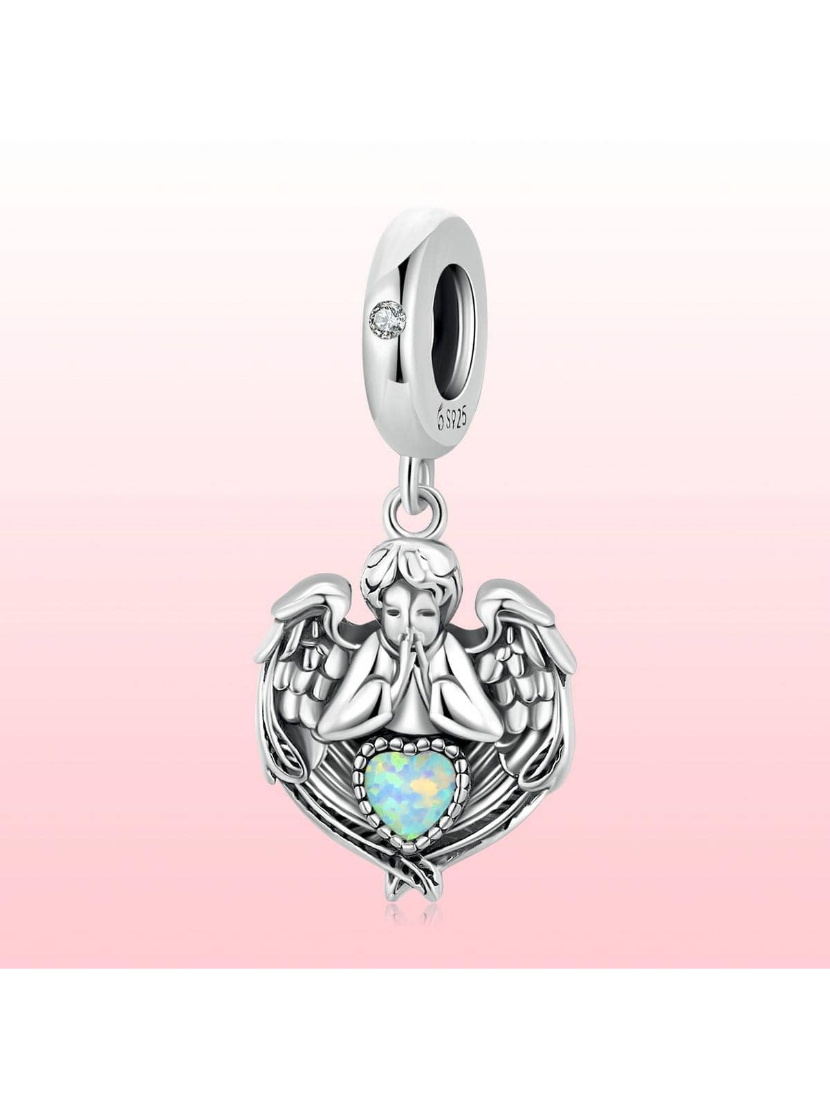 1pc Angel Praying Heart Charm 925 Sterling Silver Angel Pendant Fit For DIY Making Bracelet & Bangle Silver Charm Jewelry