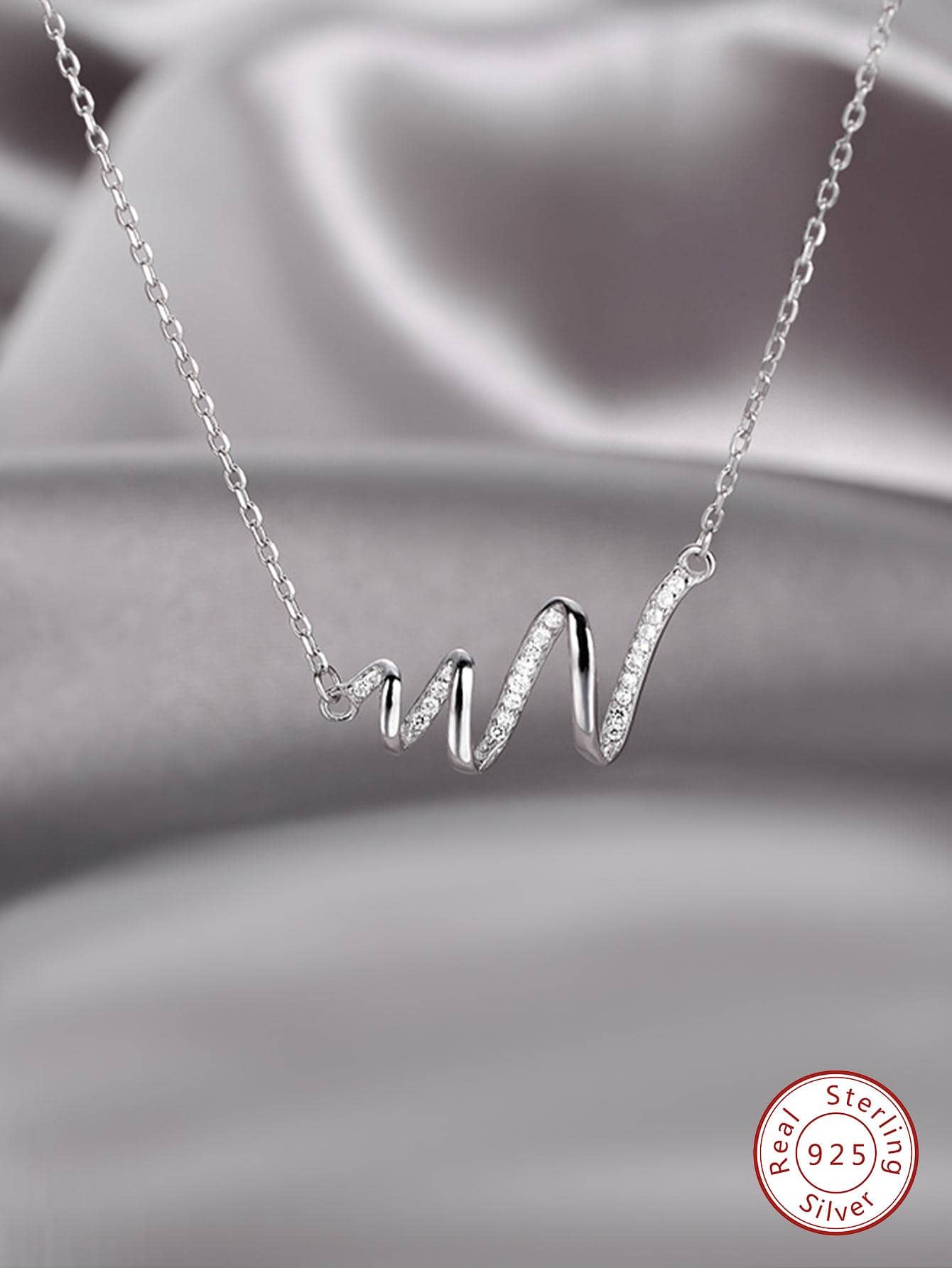 1pc Fashionable Cubic Zirconia Decor Spiral Wave Charm Sterling Silver Necklace For Women For Gift