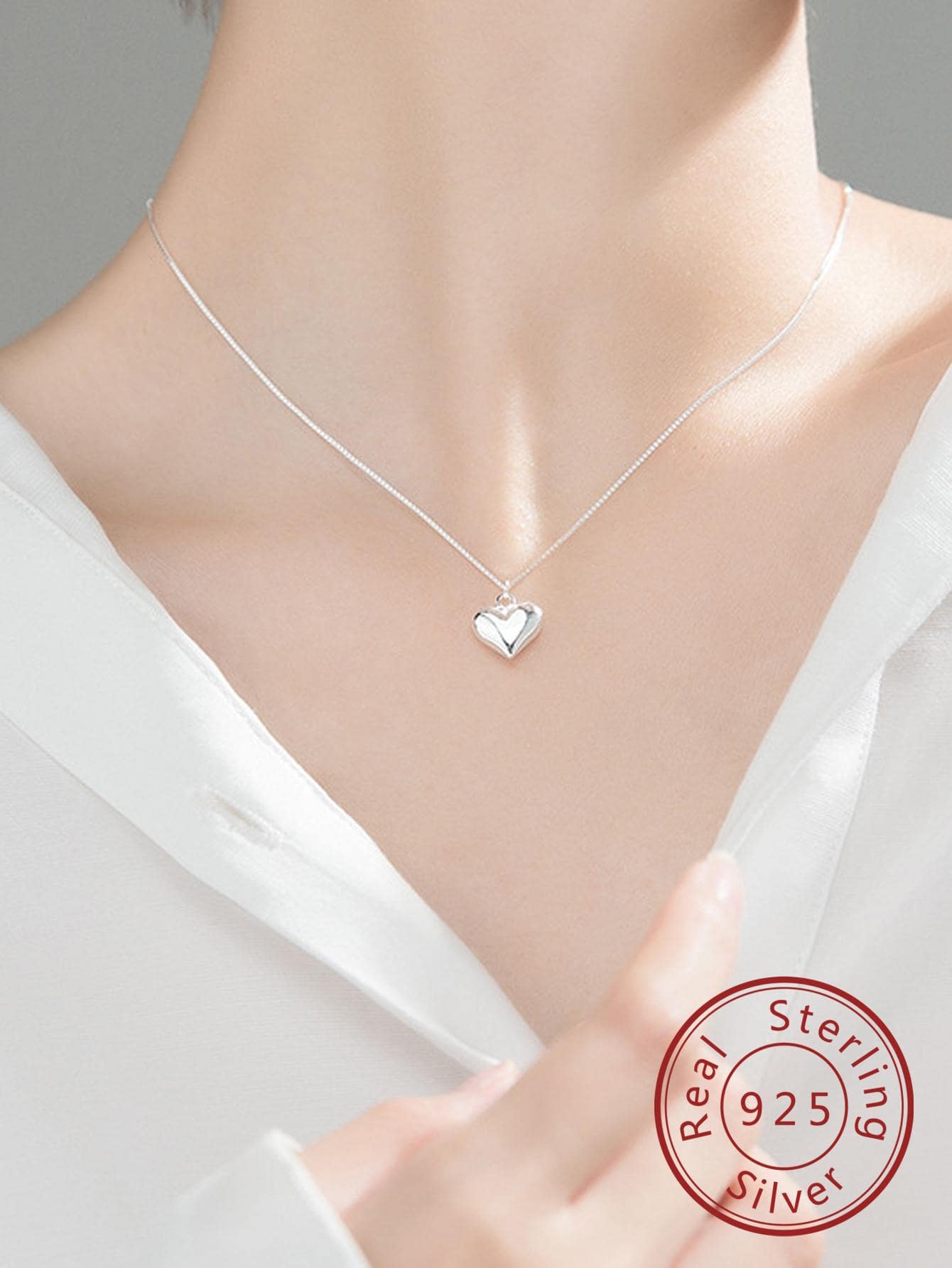 1pc Fashionable Heart Charm Sterling Silver Necklace For Women For Gift