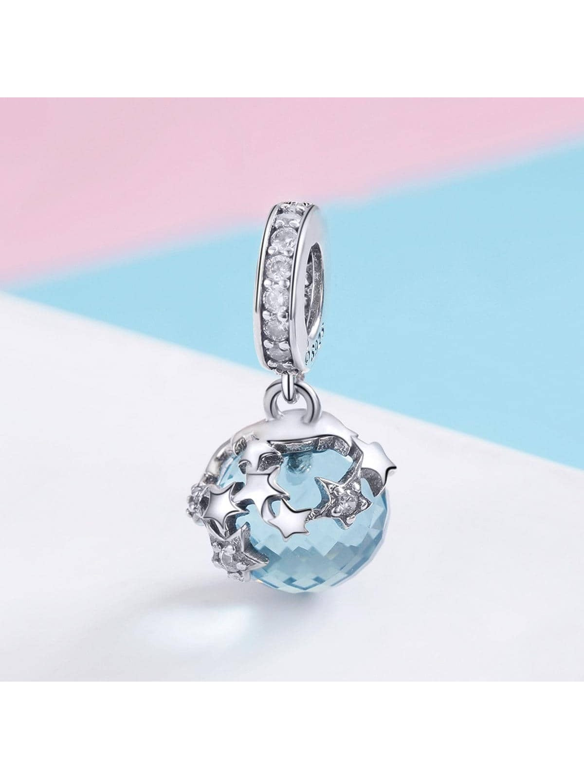 1pc 925 Sterling Silver Dazzling Star Blue Crystal Pendant Charms Fit Charm Bracelet Jewelry Making