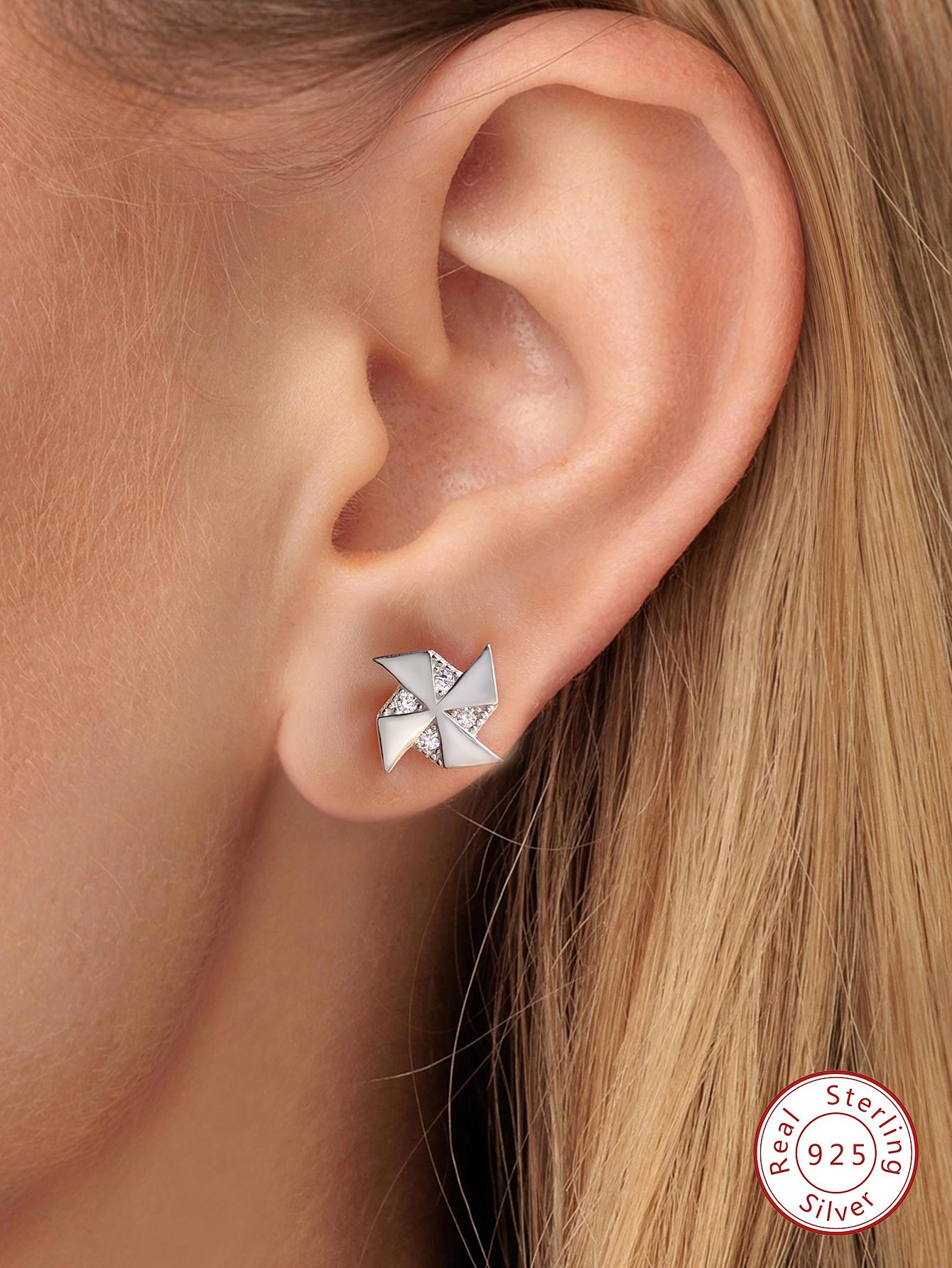 1pair Fashion Sterling Silver Cubic Zirconia Paper Windmill Stud Earrings For Women For Fine Jewelry Glamorous Gift