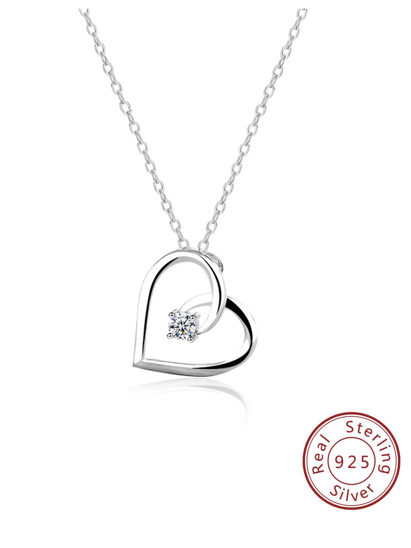 1pc Glamorous Cubic Zirconia Decor Sterling Silver Heart Pendant Necklace For Women For Party, Exquisite Valentine's Day Gift