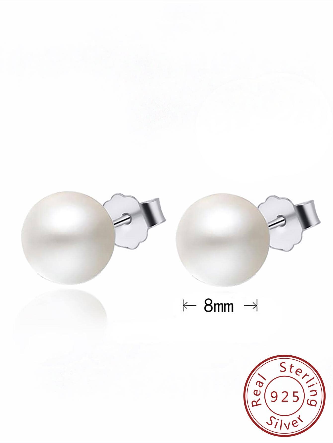 1pair Elegant Faux Pearl Decor Sterling Silver Stud Earrings For Women For Party, Exquisite Valentine's Day Gift