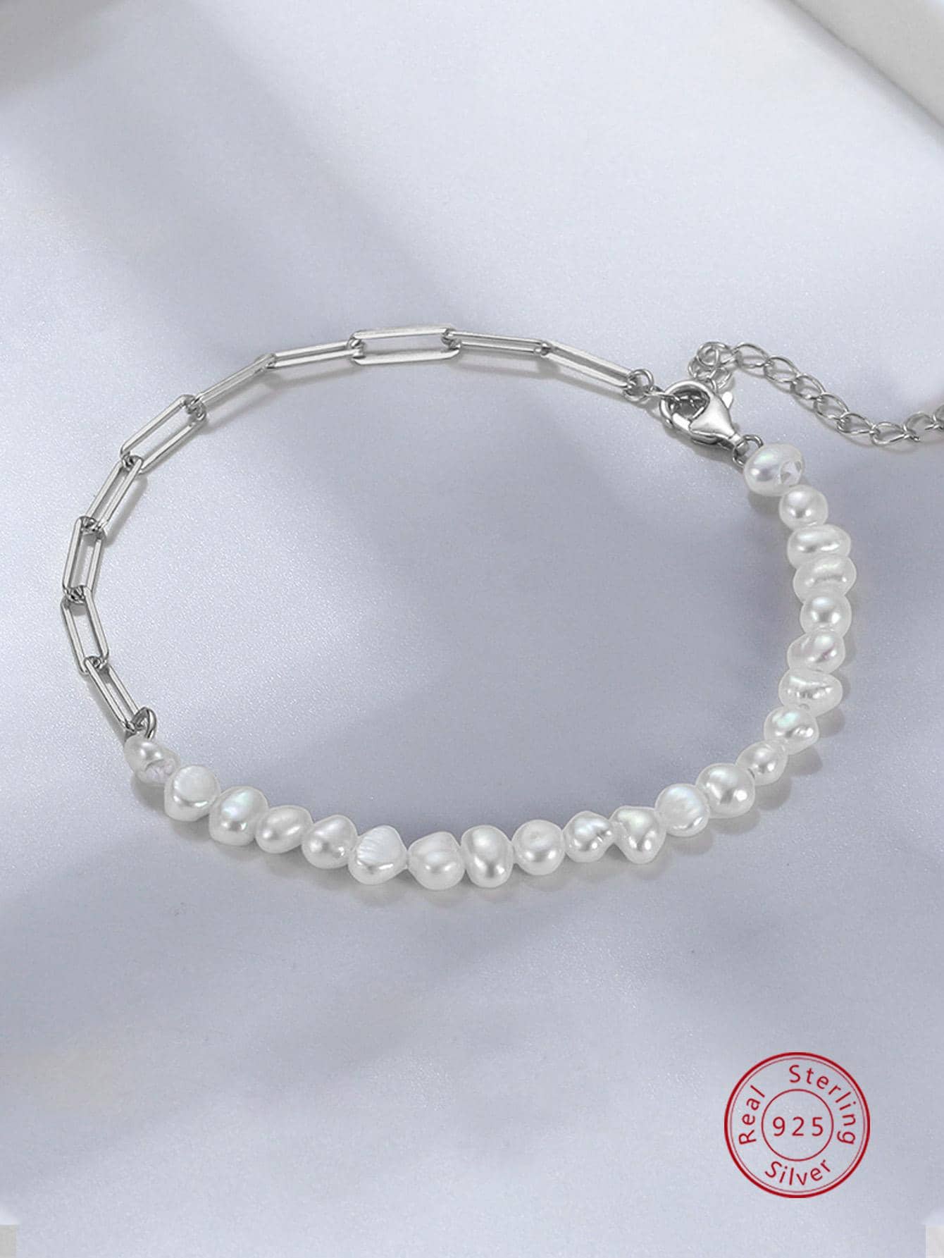 1pc Elegant Cultured Pearl Sterling Silver Chain Bracelet For Women For Daily Decoration Dating Gift