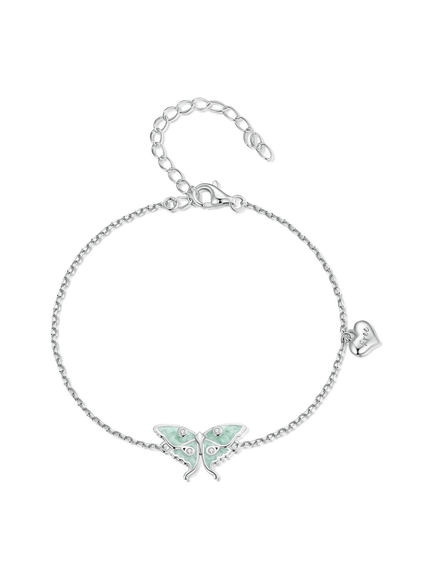 1pc 925 Sterling Silver Mint Green Enamel Butterfly Bracelet Pave Setting Cubic Zirconia for Women Birthday Gift