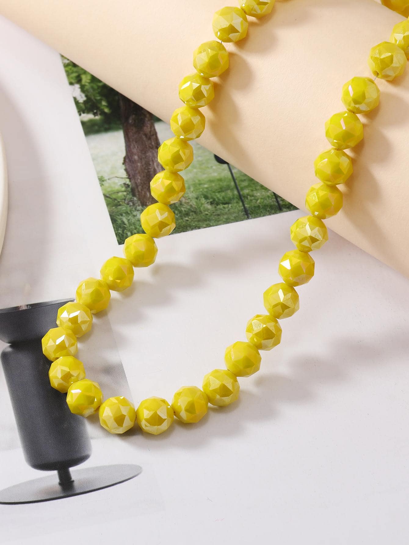 1 Strand 58pcs Floral Shape New Ab Plated Glass Beads With Hole-Yellow-1