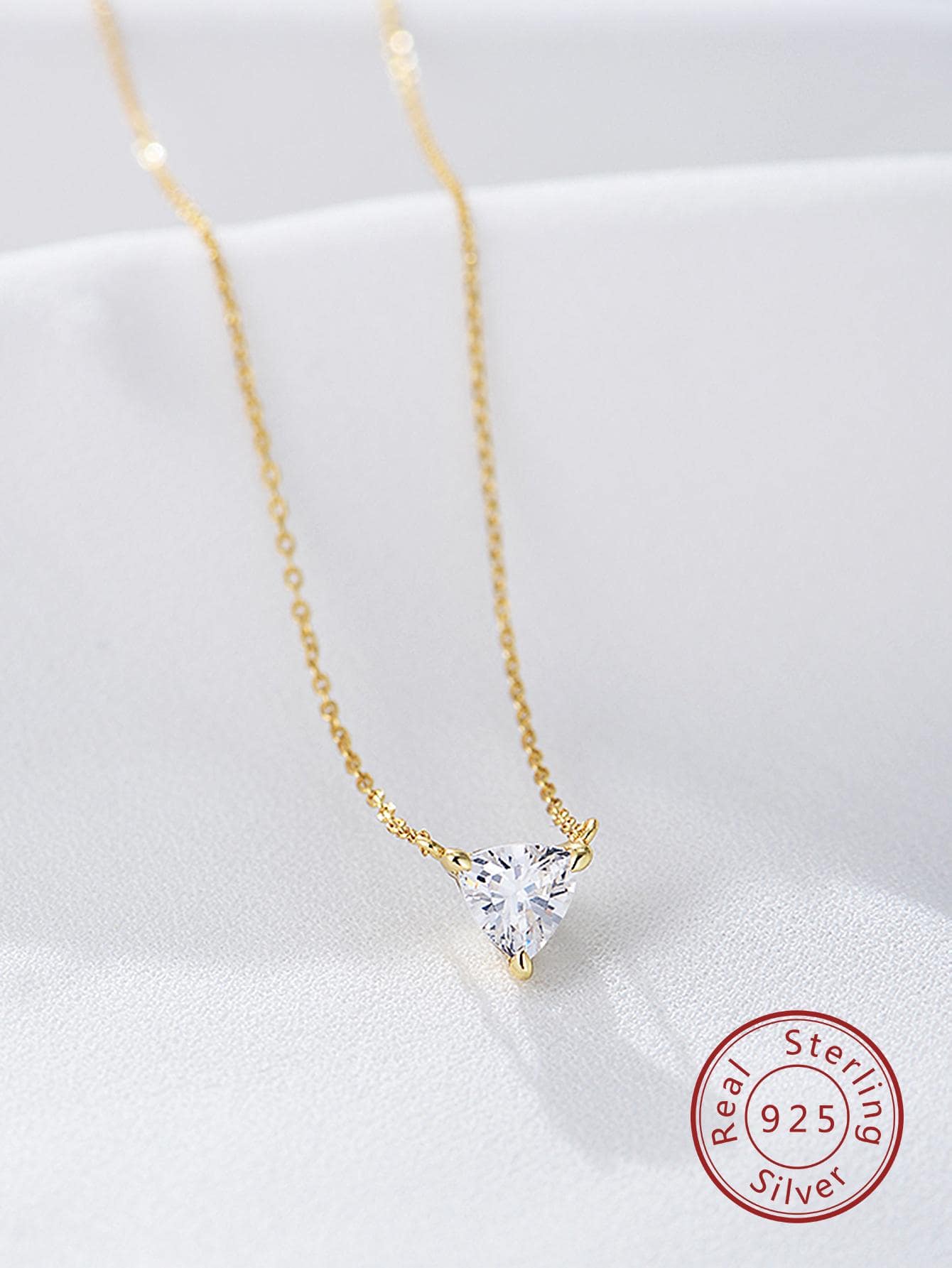 1pc Exquisite Cubic Zirconia Triangle Charm Silver Necklace For Women For Daily Decoration