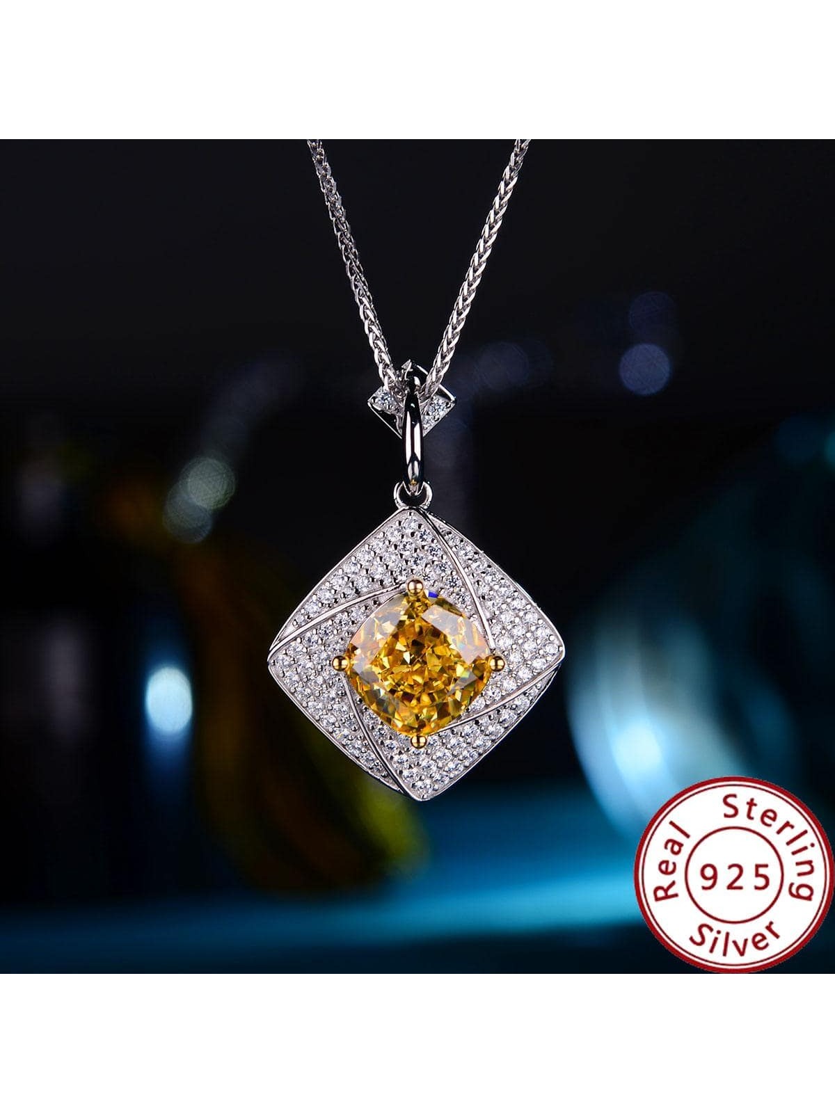 1pc Glamorous Square Cubic Zirconia Decor Geometric Charm Sterling Silver Necklace For Women For Daily Decoration Anniversary Gift