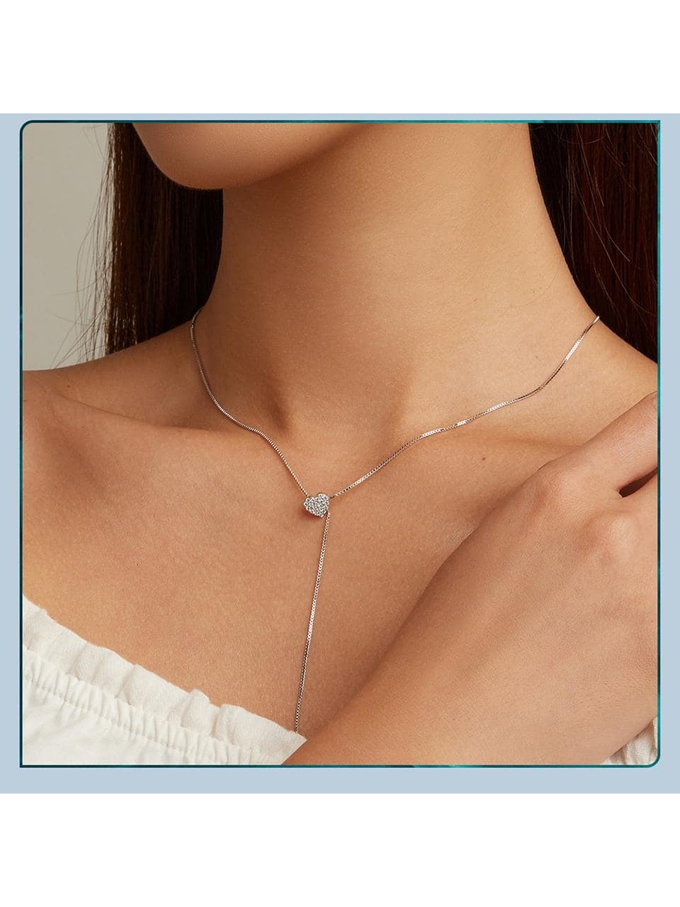 1pc 925 Sterling Silver Brilliant Heart Necklace for Women Minimalist Long Box Chain Choker Fine Jewelry Party Gift