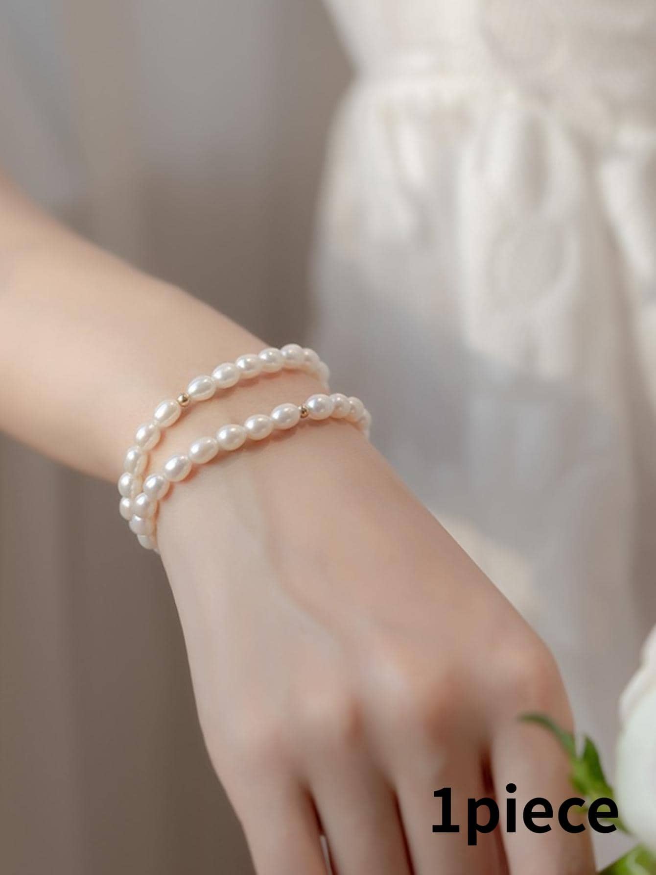 1pc Elegant Cultured Pearl Sterling Silver Beaded Bracelet For Women For Valentine's Day Gift